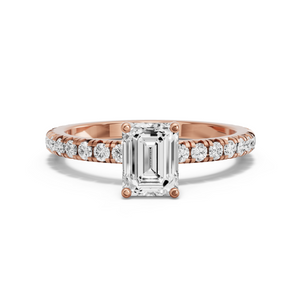 Image for Emerald Tulip Basket Ring with French Pave band
