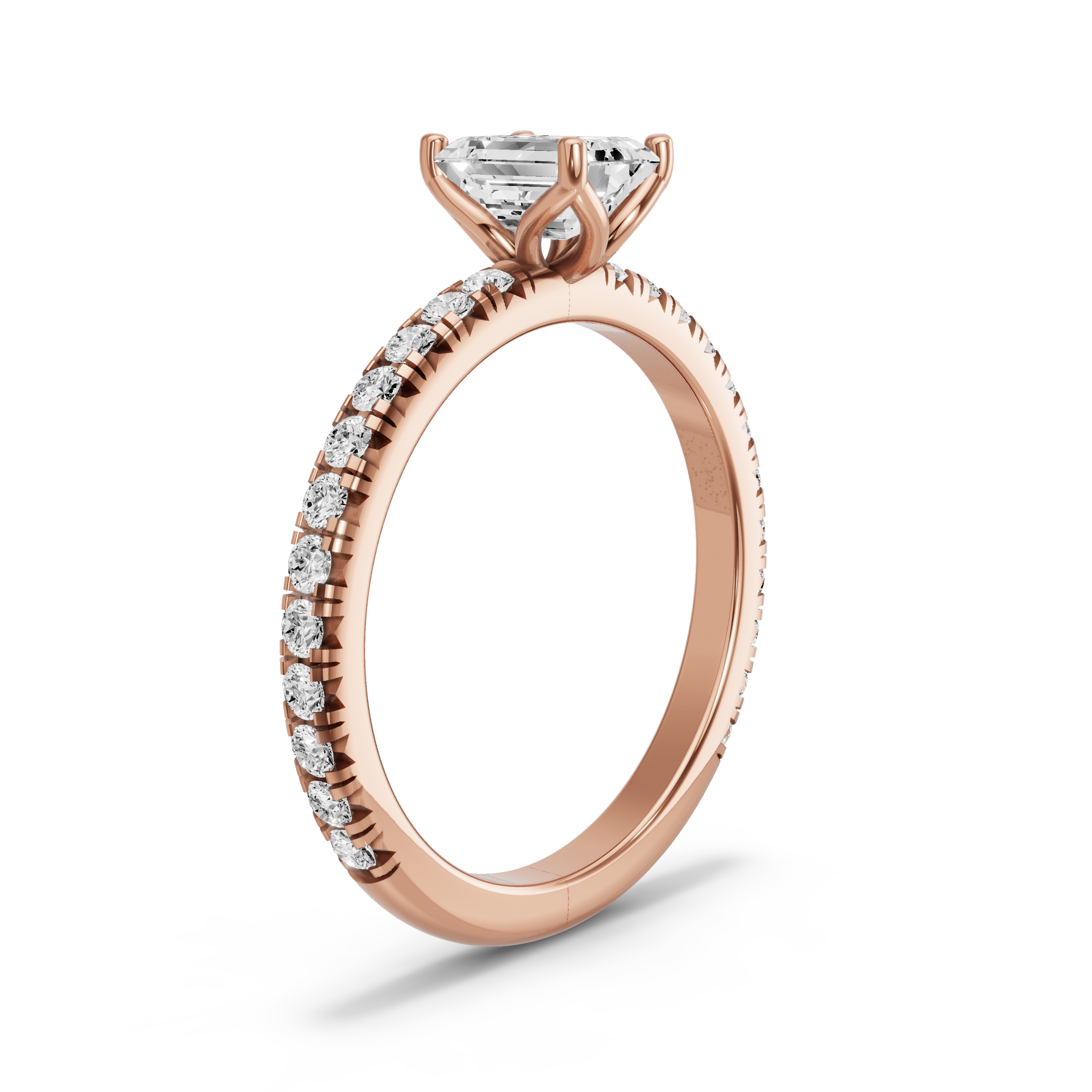 Image for Emerald Tulip Basket Ring with French Pave band in 10K Rose Gold