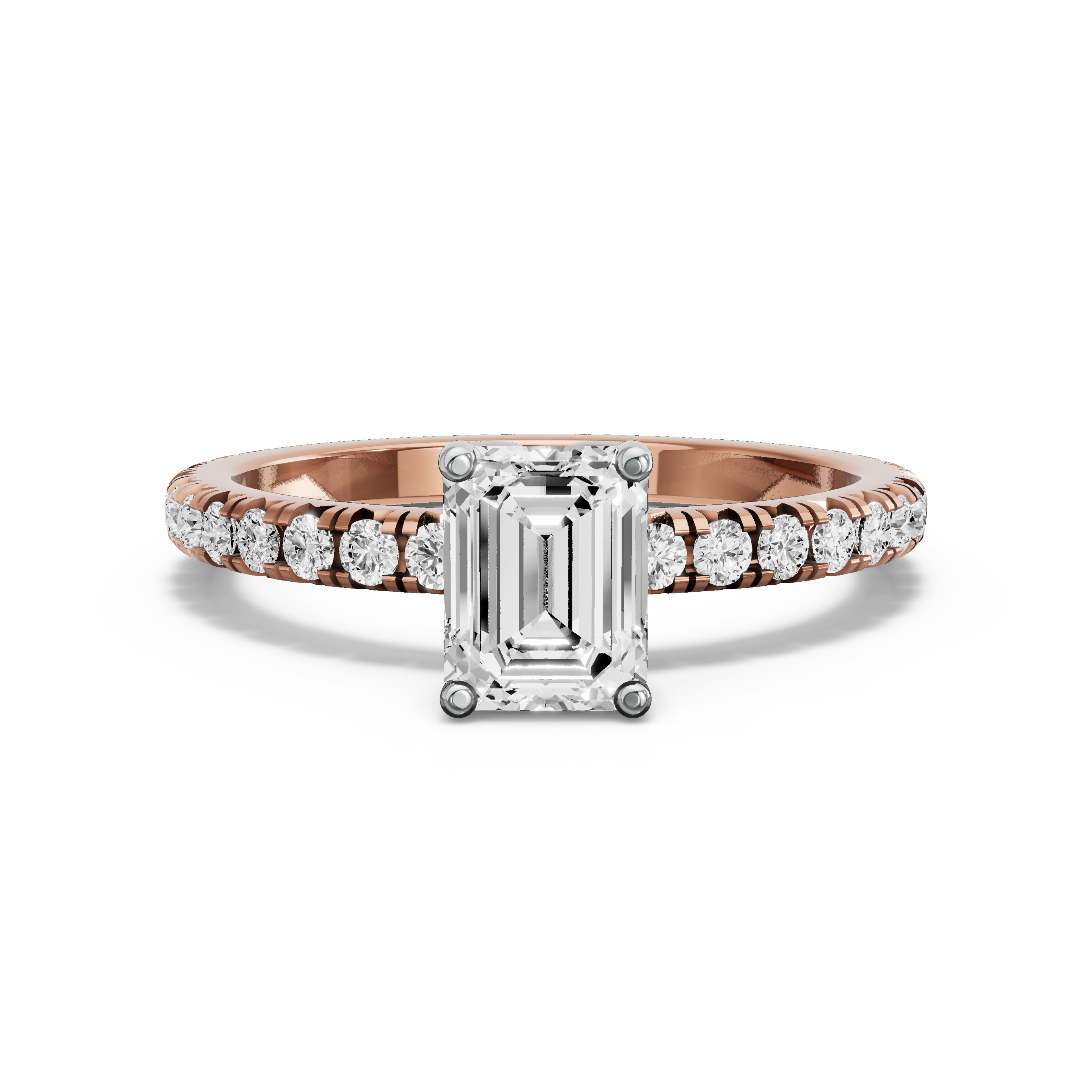 Image for Emerald Tulip Basket Ring with French Pave band in 10K Two Tone Rose Gold