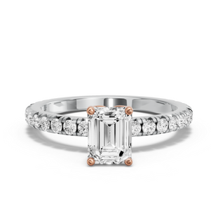 Image for Emerald Tulip Basket Ring with French Pave band