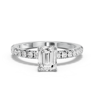 Image for Emerald Tulip Basket Ring with French Pave band