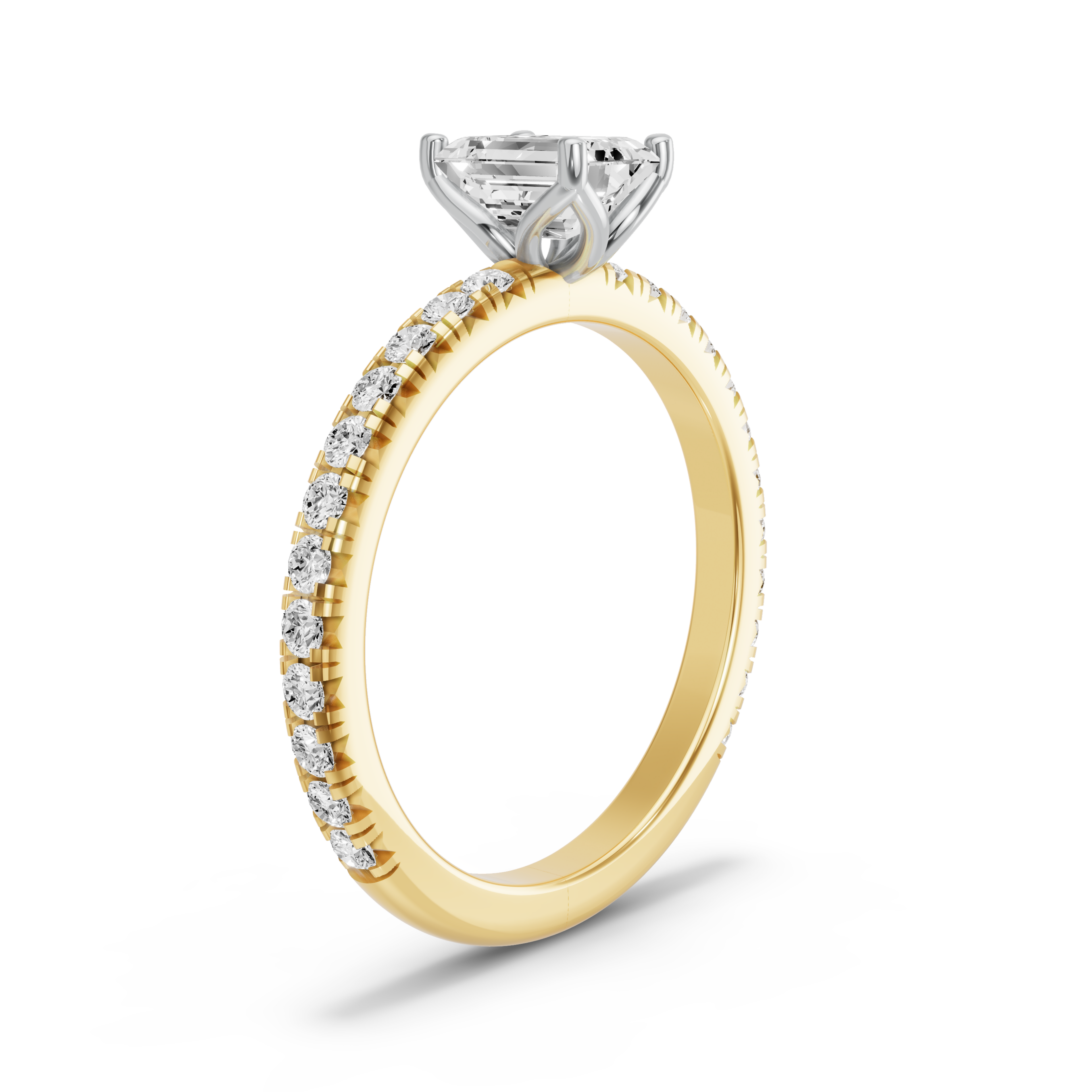 Image for Emerald Tulip Basket Ring with French Pave band in 18K Two Tone Yellow Gold