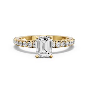 Image for Emerald Tulip Basket Ring with French Pave band