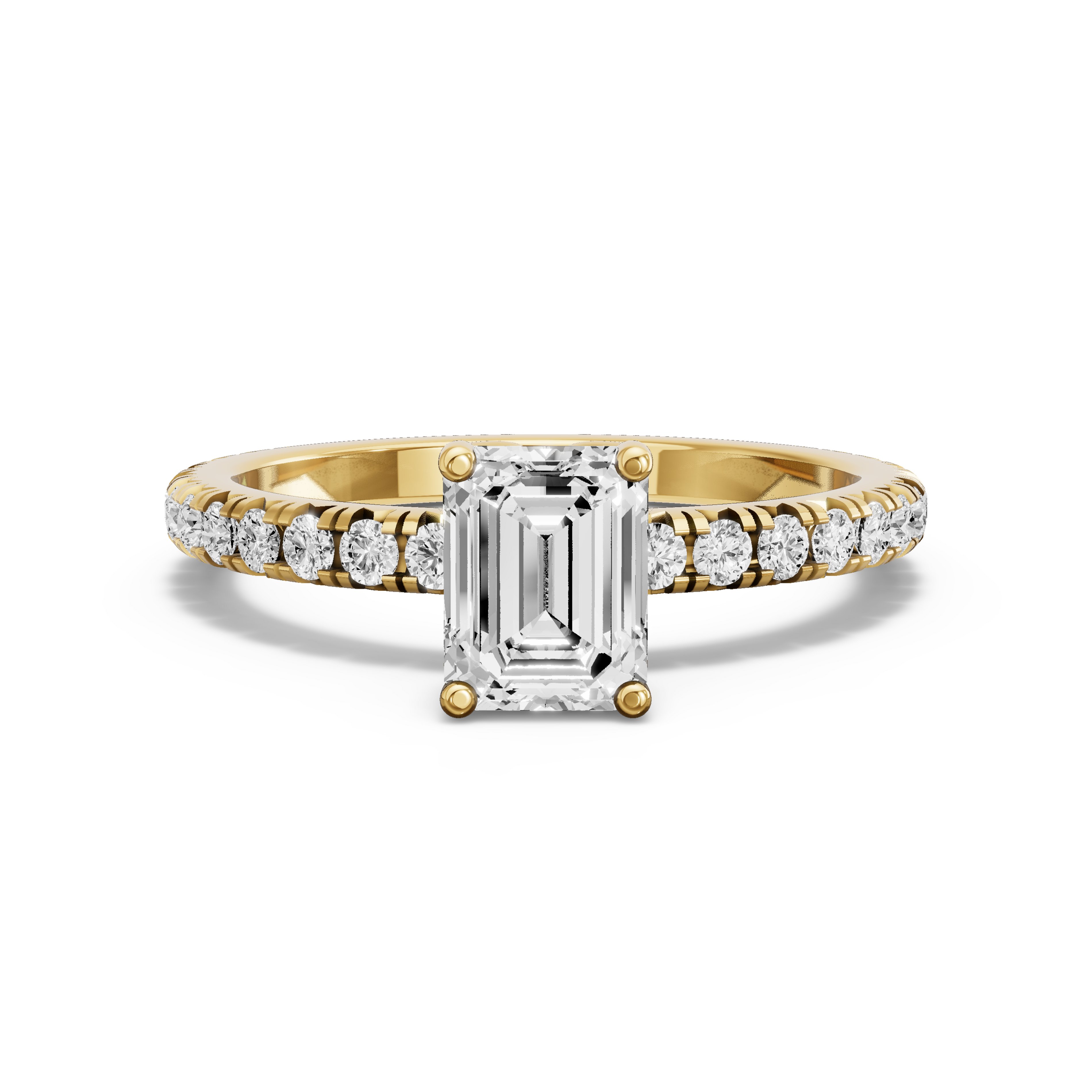 Image for Emerald Tulip Basket Ring with French Pave band in 18K Yellow Gold