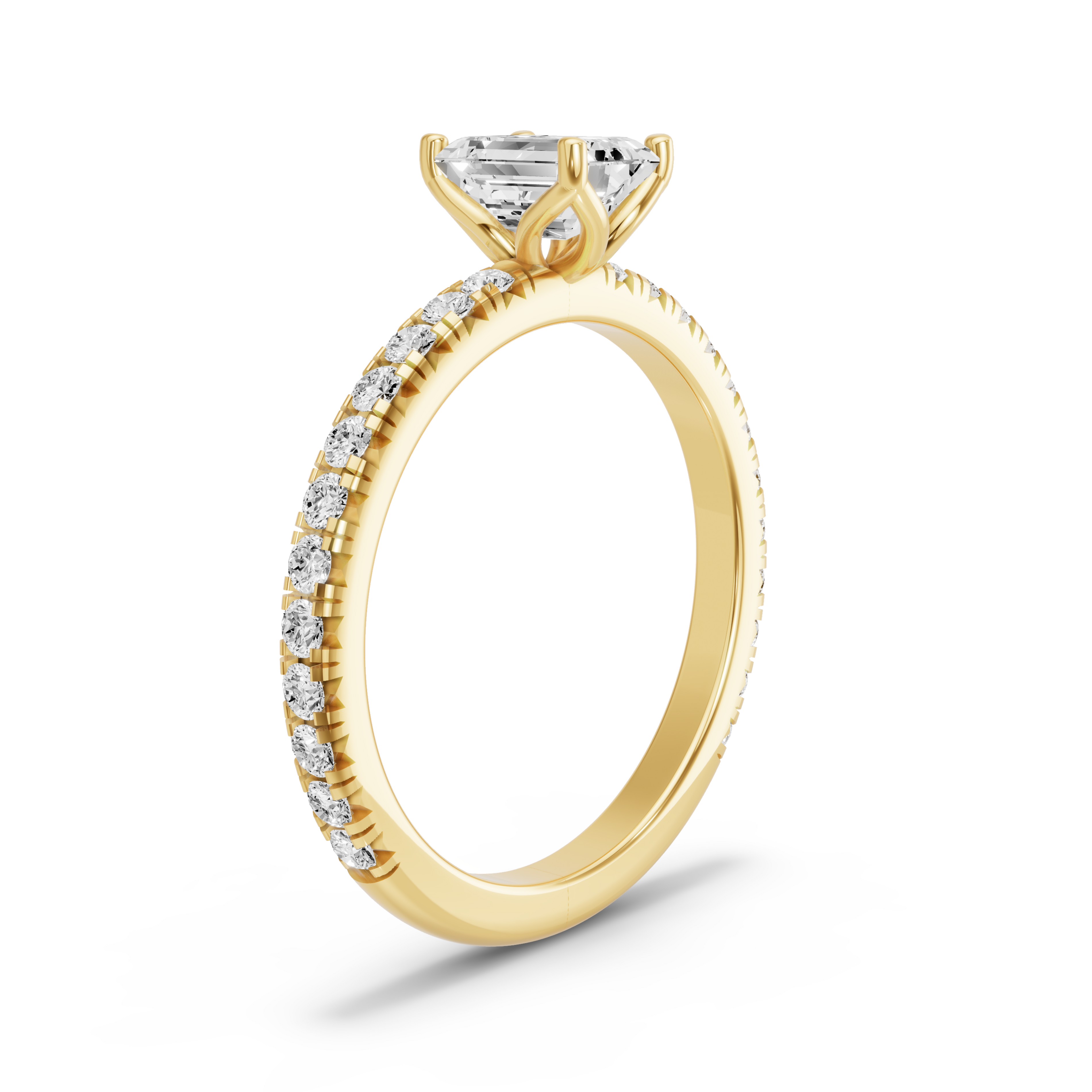 Image for Emerald Tulip Basket Ring with French Pave band in 14K Yellow Gold