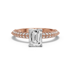 Image for Emerald Tulip Basket Ring with Knife Edge Pave band
