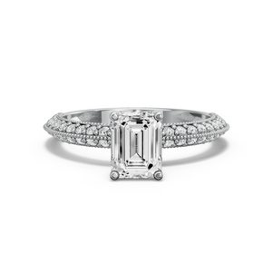 Image for Emerald Tulip Basket Ring with Knife Edge Pave band