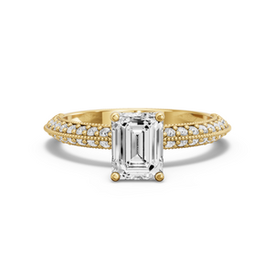 Image for Emerald Tulip Basket Ring with Knife Edge Pave band