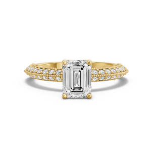 Image for Emerald Tulip Basket Ring with Knife Edge Pave band in 18K Yellow Gold