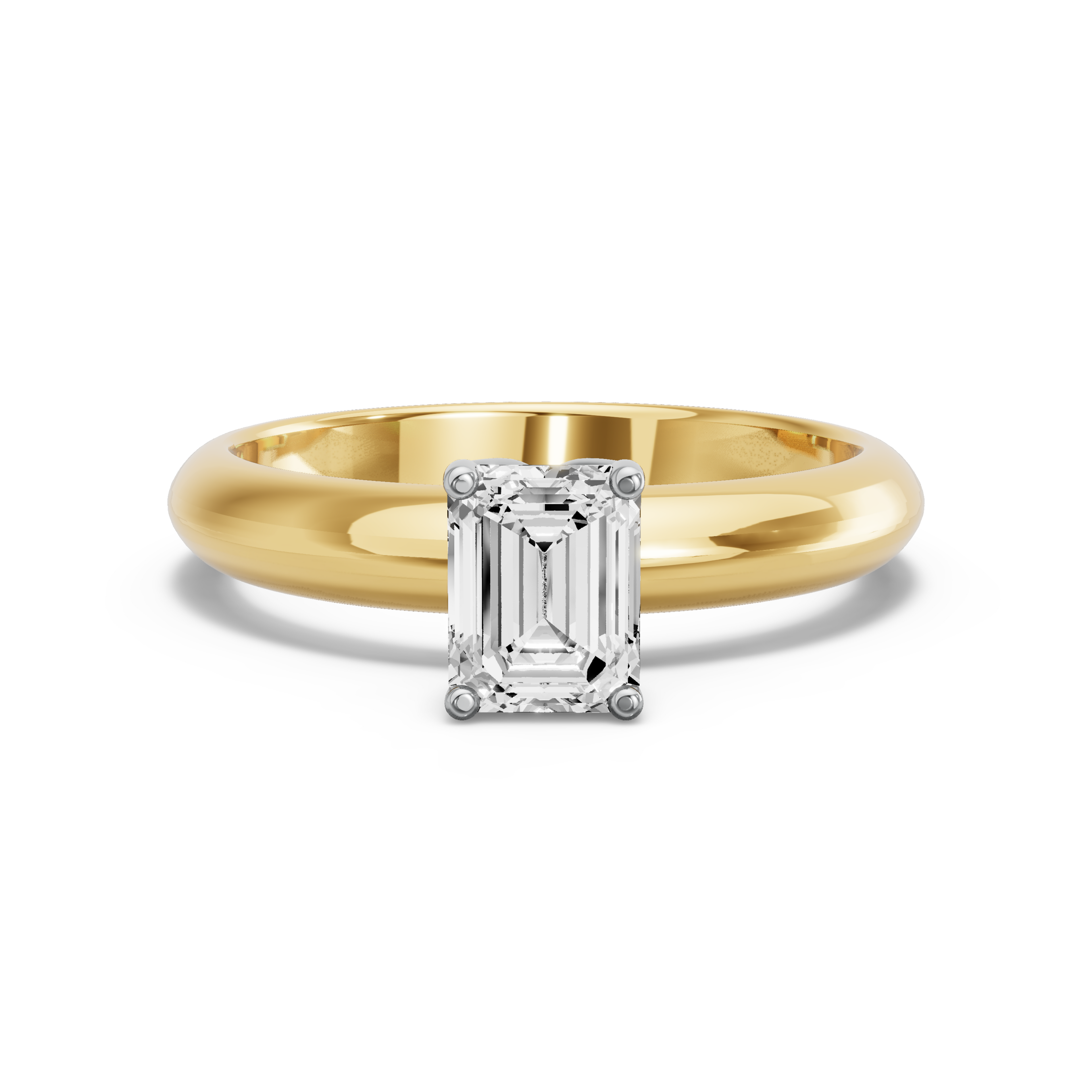 Image for Emerald Tulip Basket Ring with Knife Edge Solitaire band in 10K Two Tone Yellow Gold