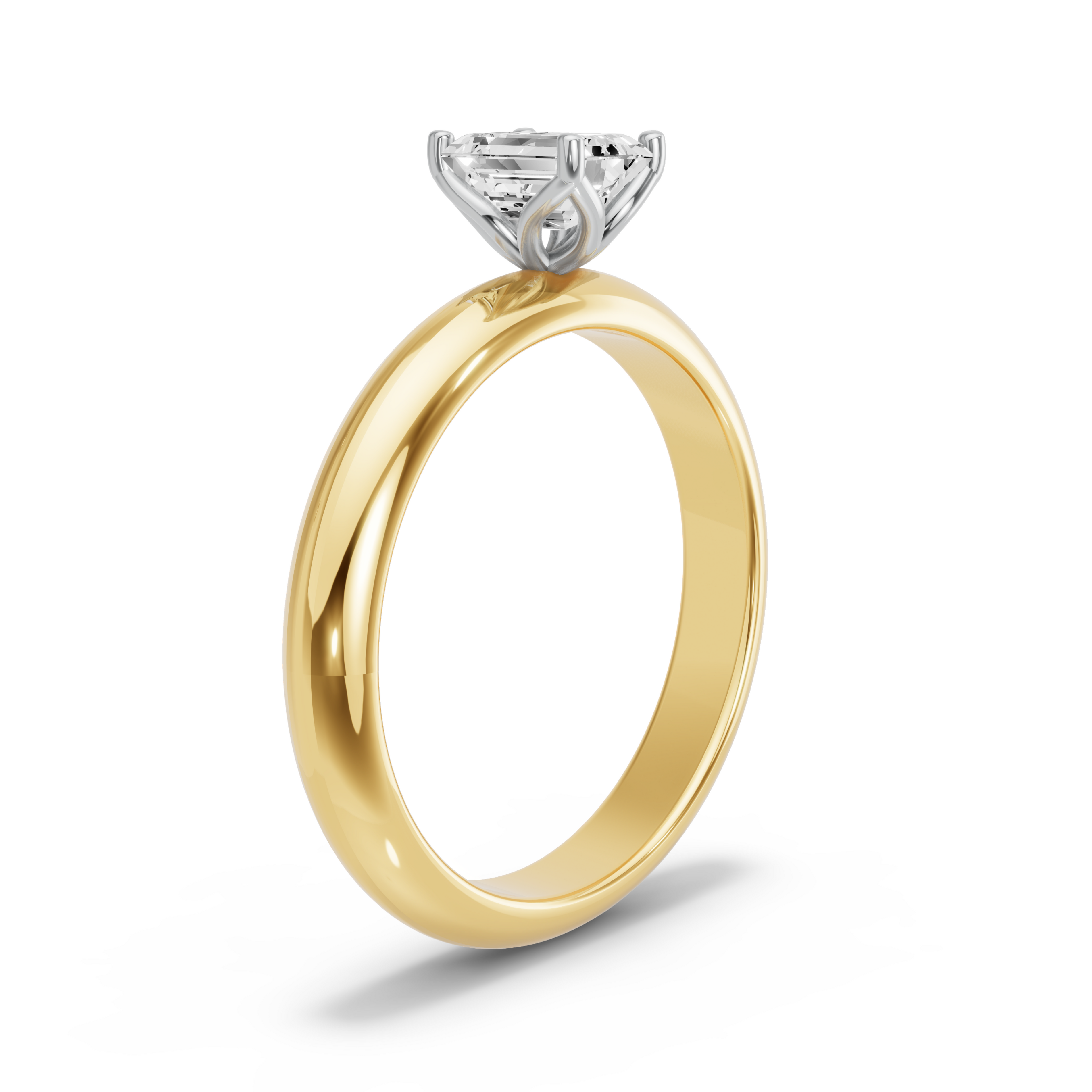 Image for Emerald Tulip Basket Ring with Knife Edge Solitaire band in 10K Two Tone Yellow Gold