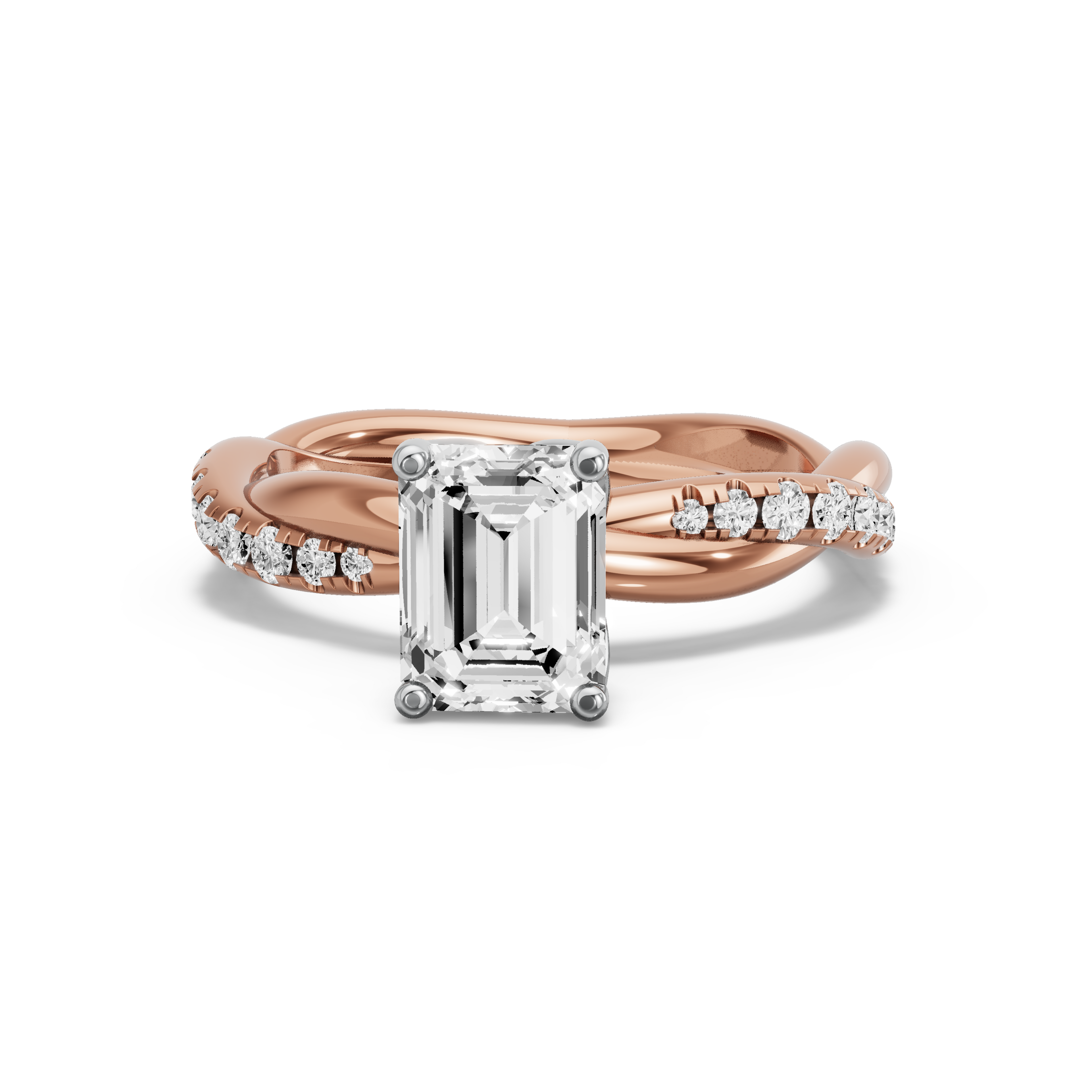 Image for Emerald Tulip Basket Ring with Rope Pave band in 18K Two Tone Rose Gold