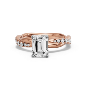 Image for Emerald Tulip Basket Ring with Rope Pave band