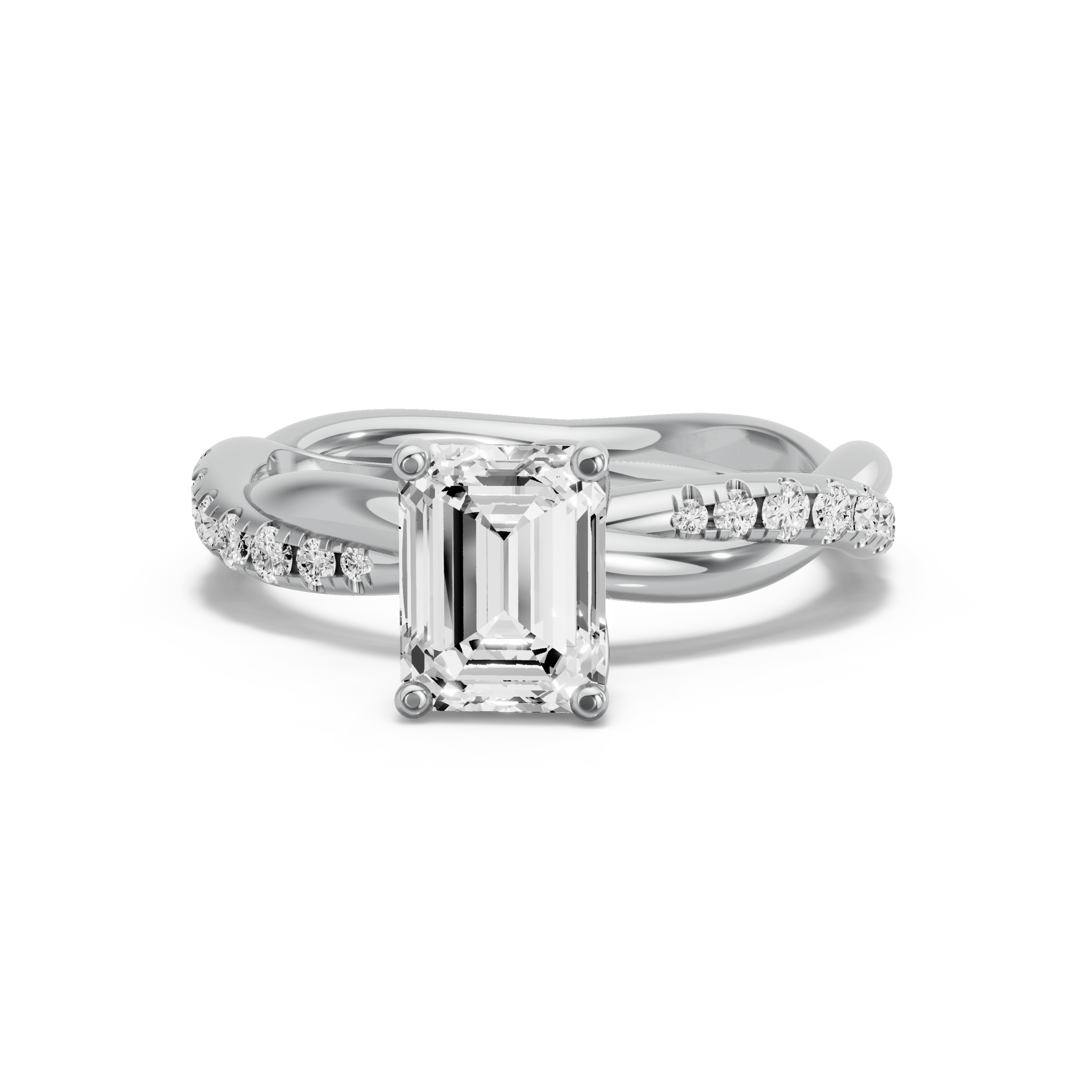Image for Emerald Tulip Basket Ring with Rope Pave band in 14K White Gold