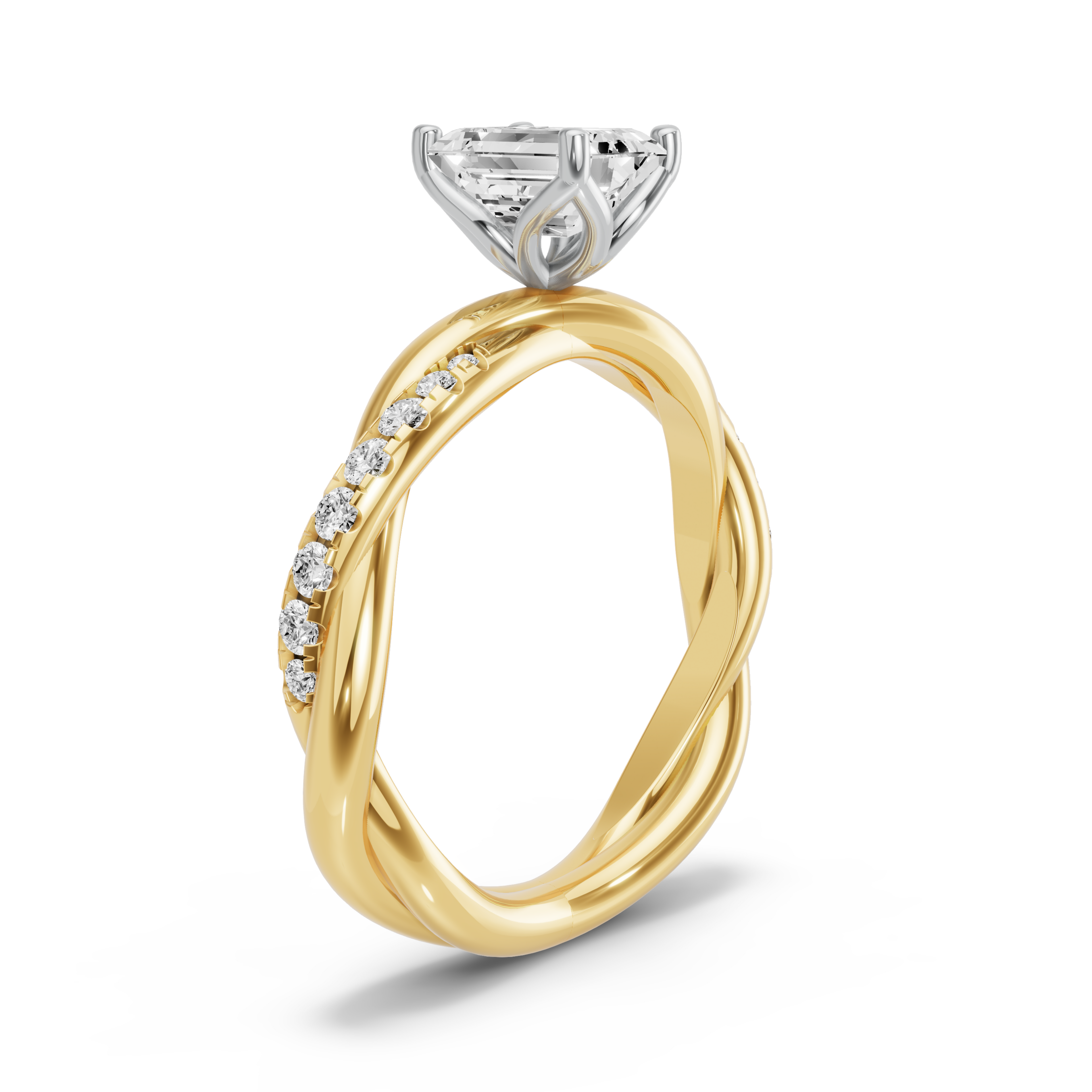 Image for Emerald Tulip Basket Ring with Rope Pave band in 10K Two Tone Yellow Gold