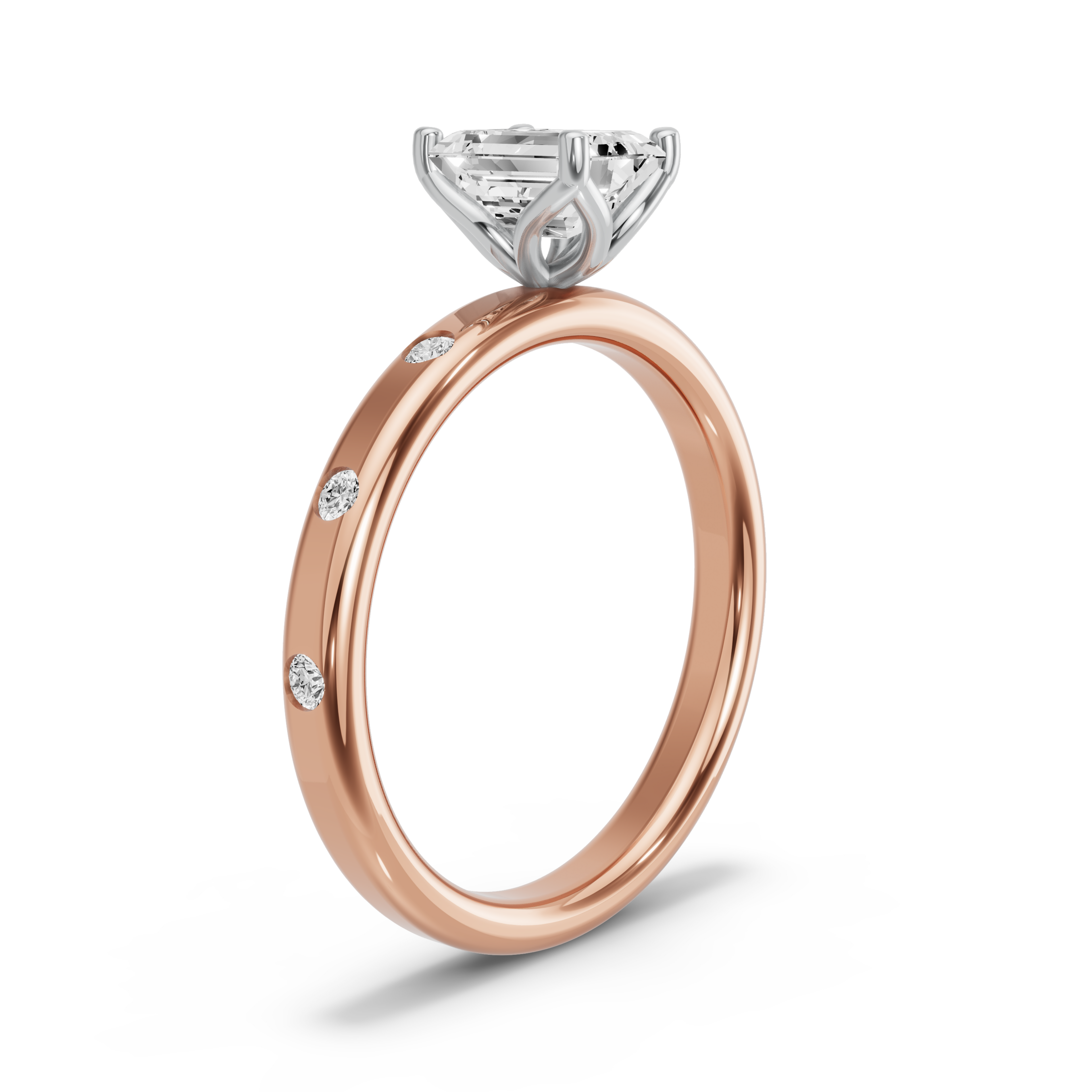 Image for Emerald Tulip Basket Ring with Sleek Accent band in 18K Two Tone Rose Gold