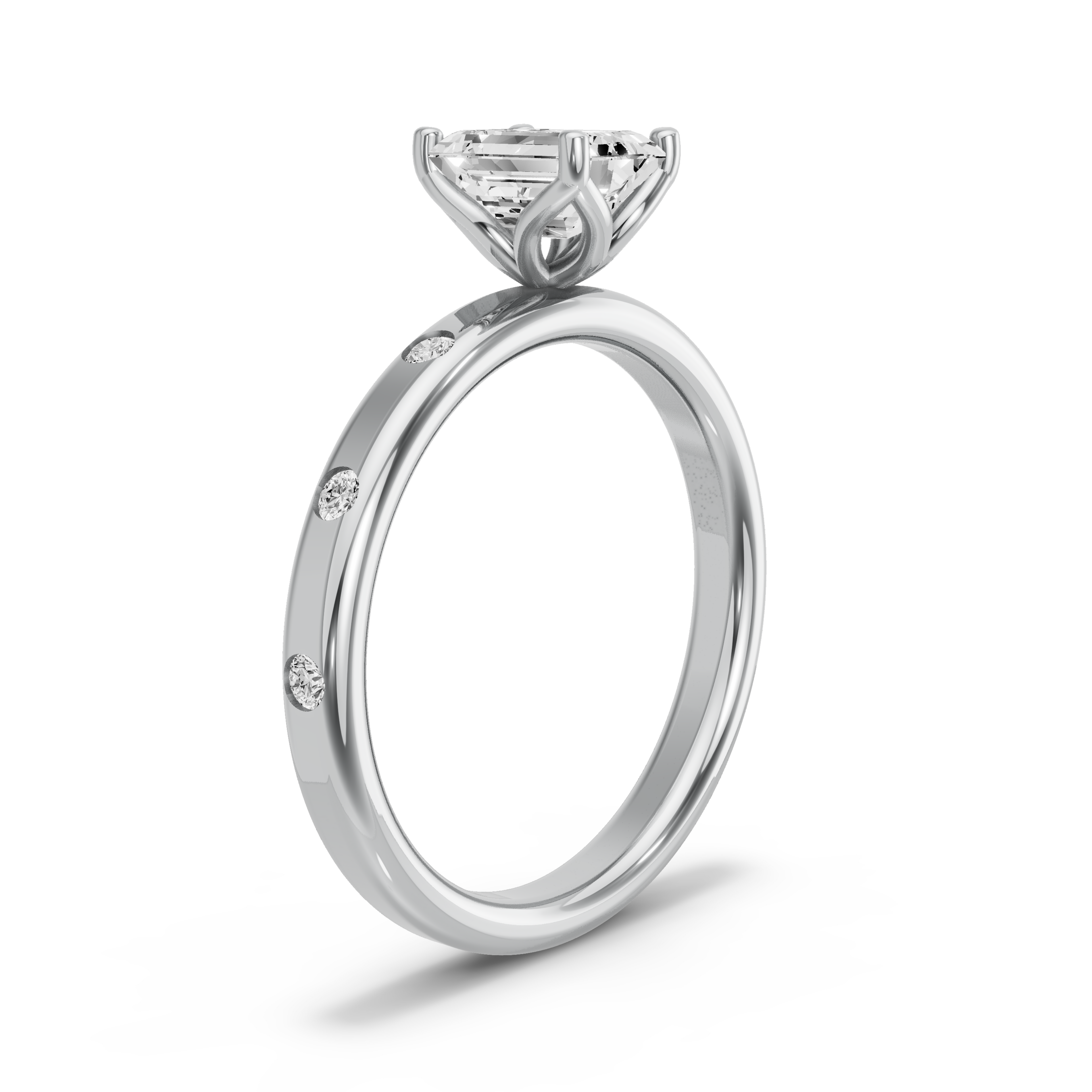 Image for Emerald Tulip Basket Ring with Sleek Accent band in 10K White Gold