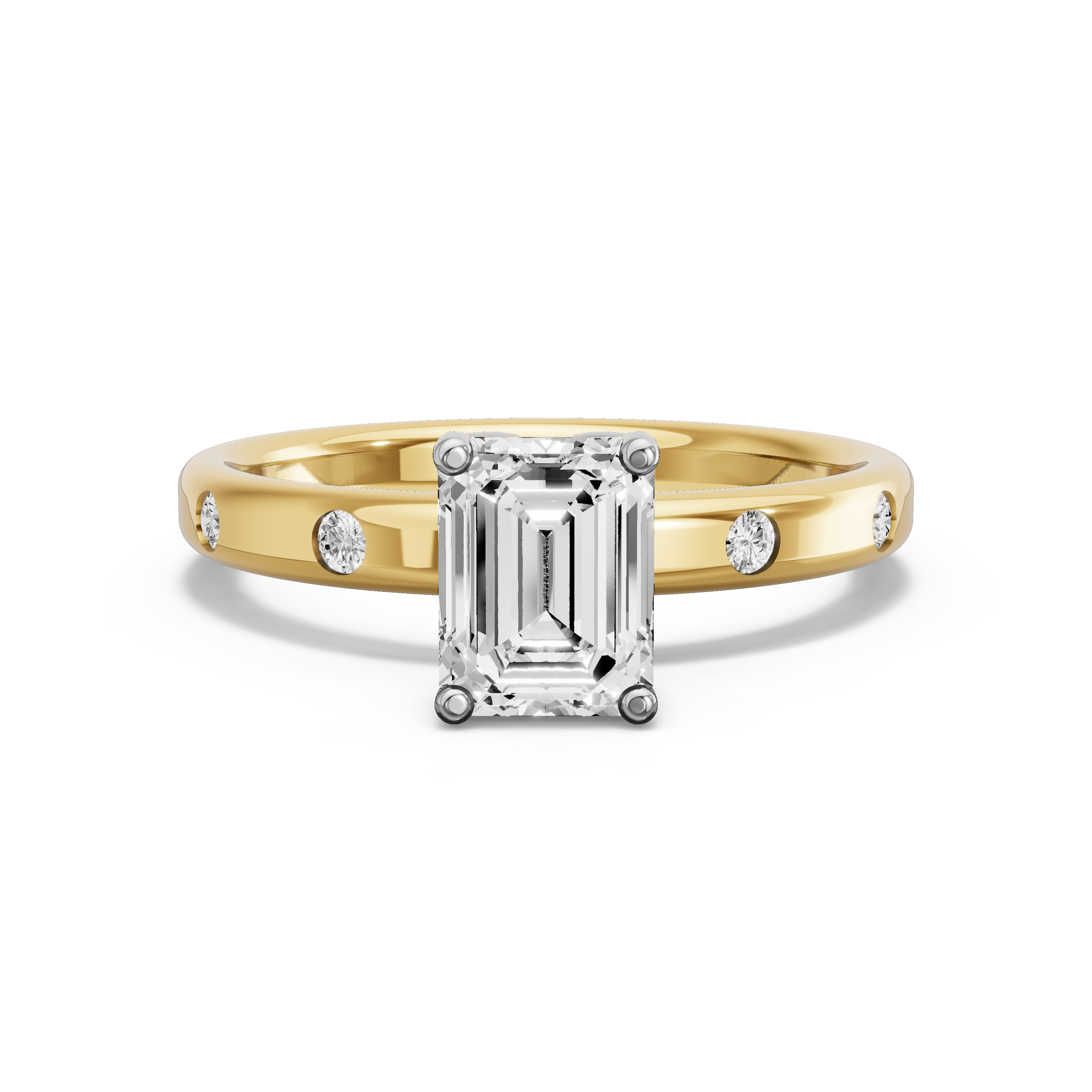 Image for Emerald Tulip Basket Ring with Sleek Accent band in 10K Two Tone Yellow Gold