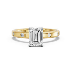 Image for Emerald Tulip Basket Ring with Sleek Accent band in 18K Two Tone Yellow Gold