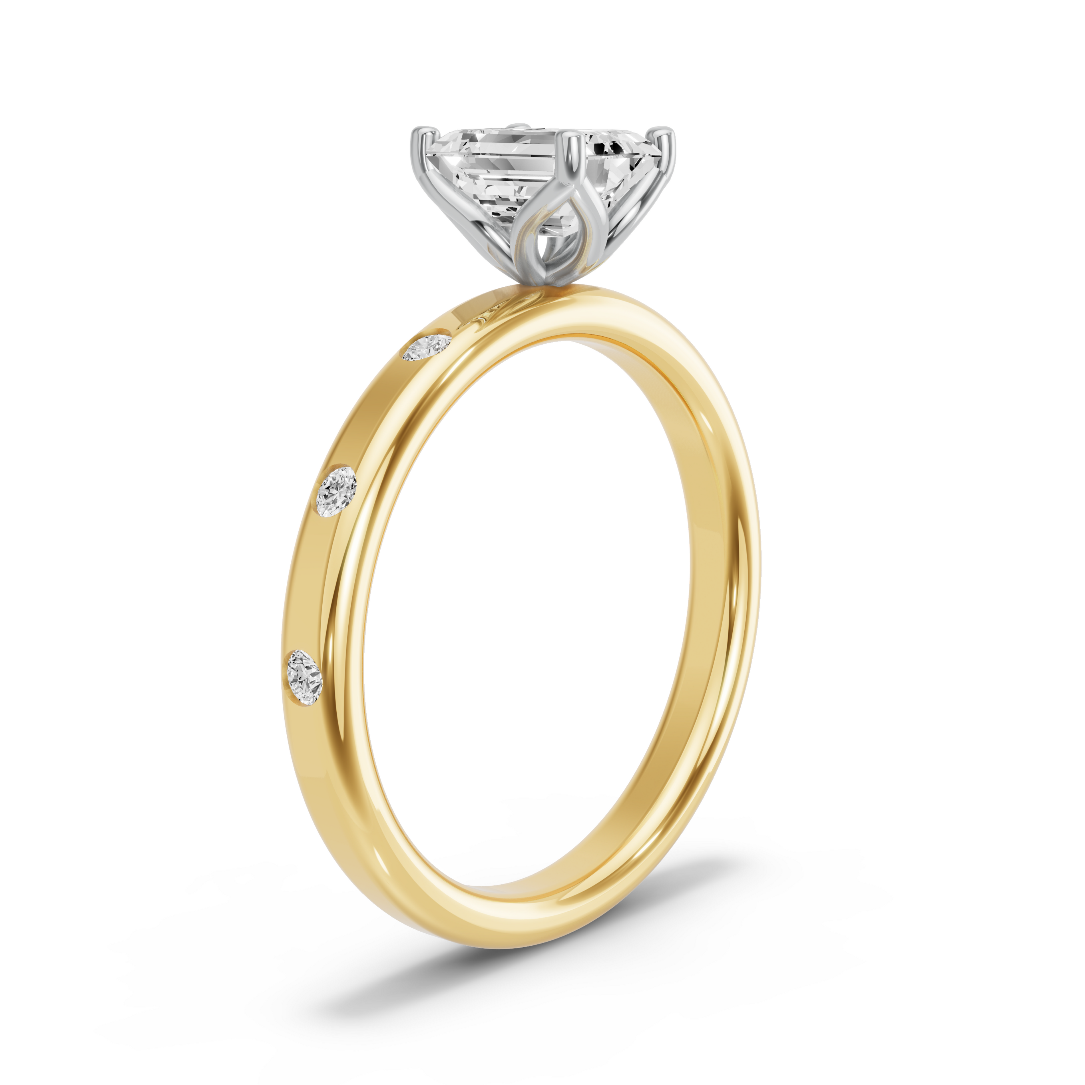 Image for Emerald Tulip Basket Ring with Sleek Accent band in 10K Two Tone Yellow Gold