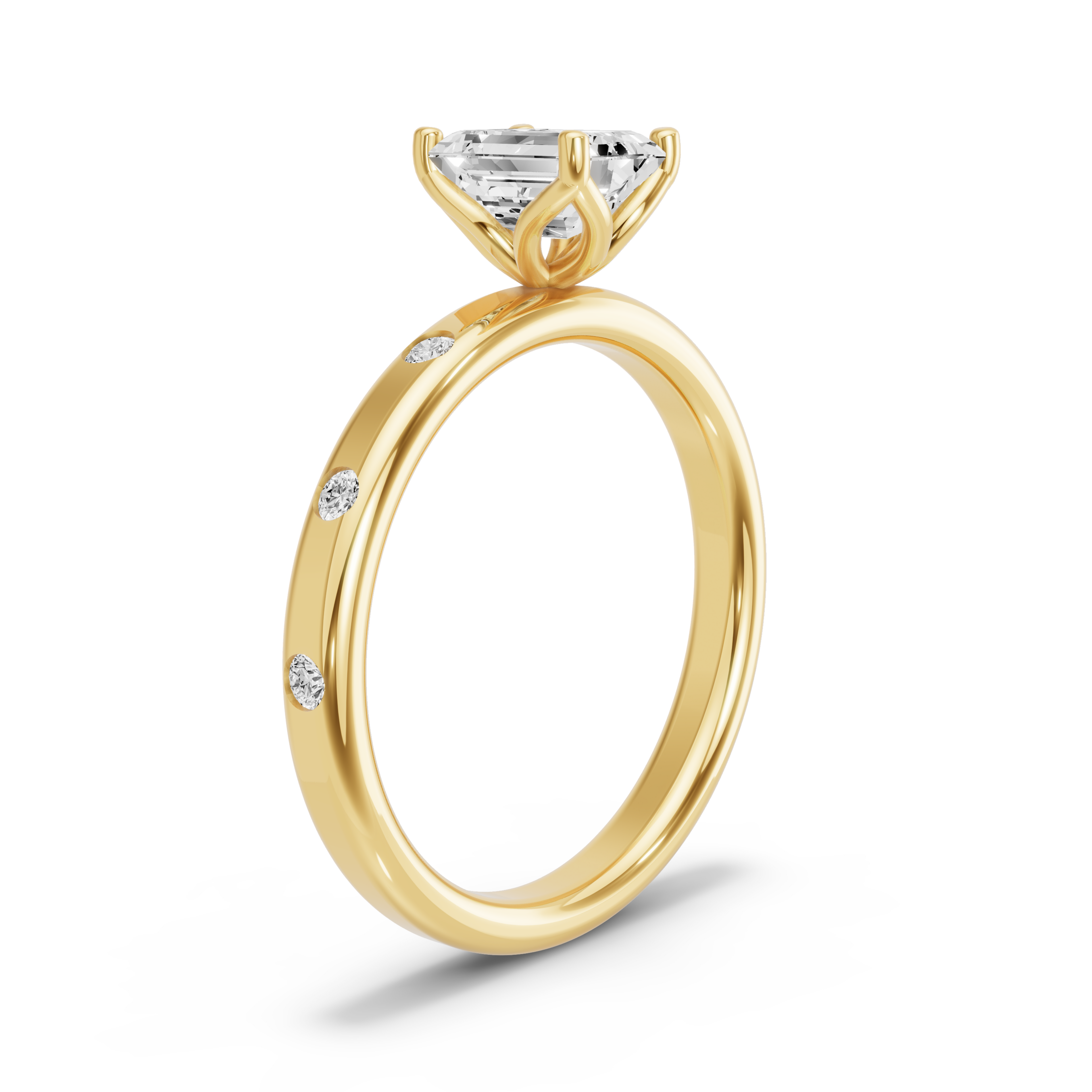 Image for Emerald Tulip Basket Ring with Sleek Accent band in 10K Yellow Gold