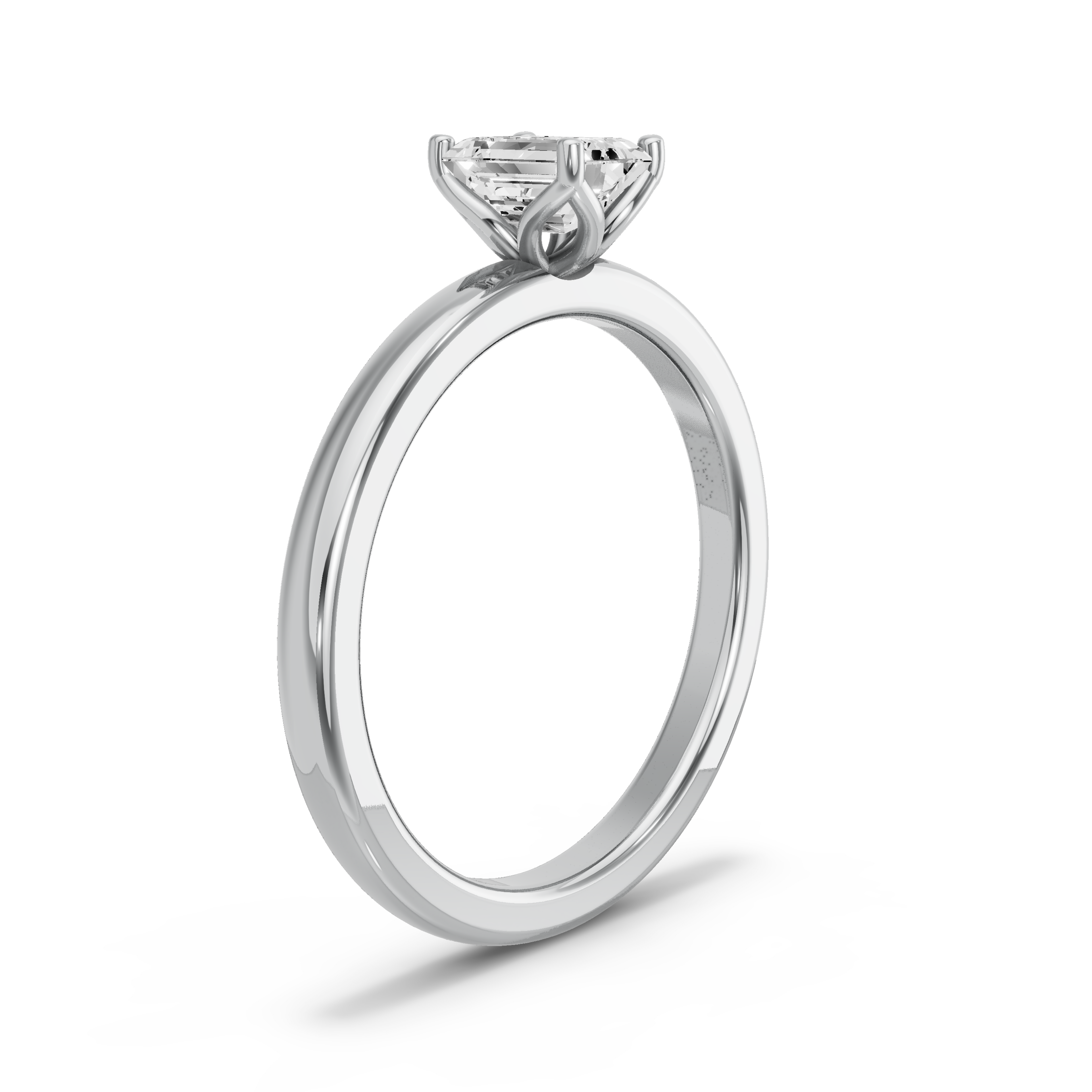 Image for Emerald Tulip Basket Ring with Solitaire band in 18K White Gold