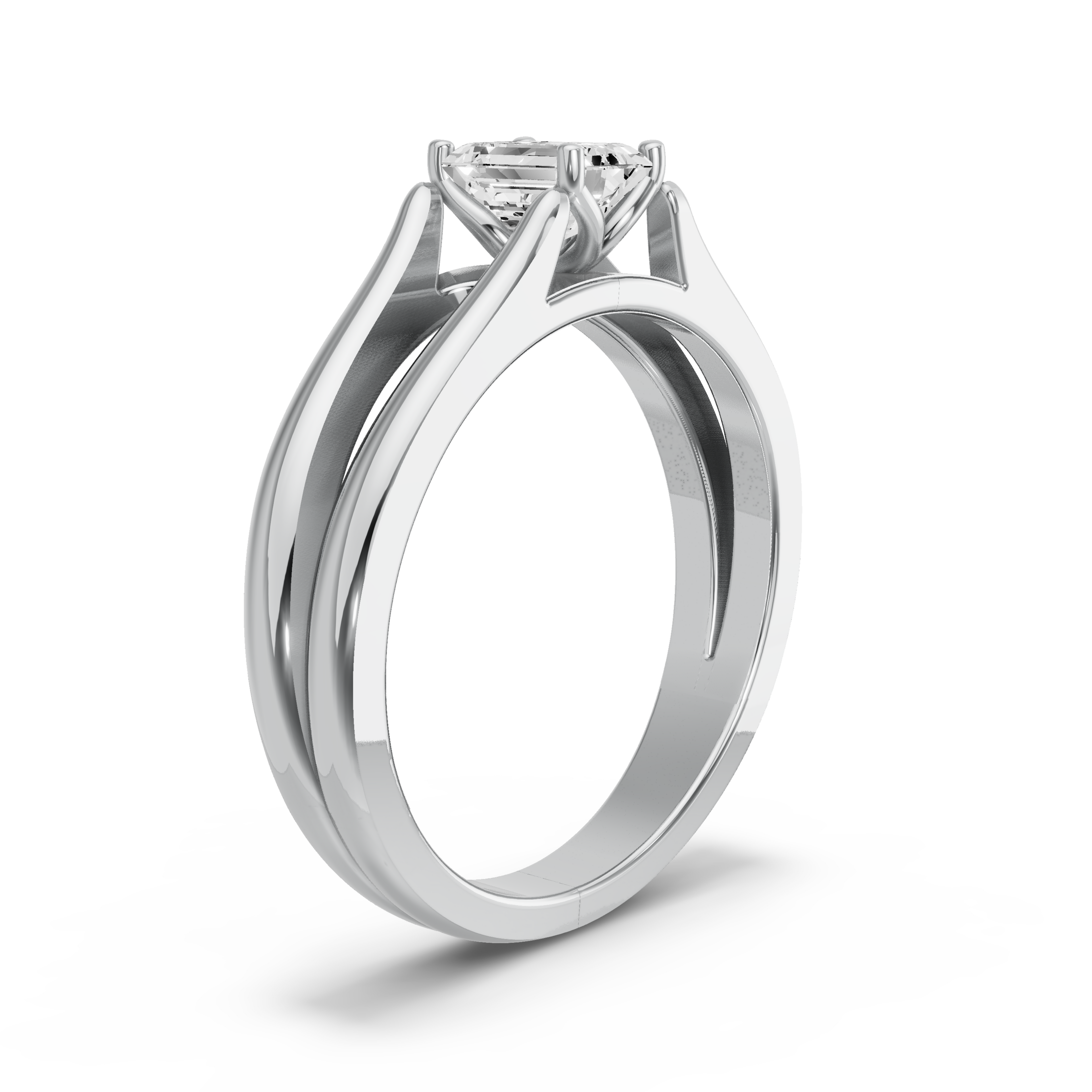Image for Emerald Tulip Basket Ring with Split Ring Solitaire band in 950 Platinum