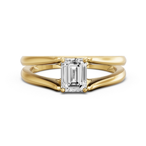 Image for Emerald Tulip Basket Ring with Split Ring Solitaire band in 14K Yellow Gold
