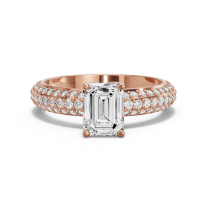 Image for Emerald Tulip Basket Ring with Triple Row Pave band