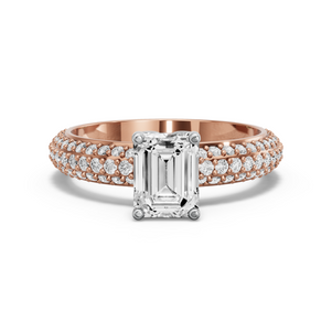 Image for Emerald Tulip Basket Ring with Triple Row Pave band