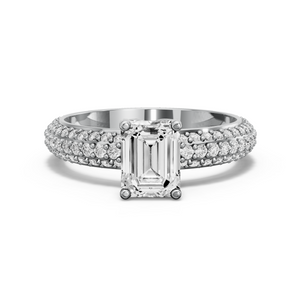 Image for Emerald Tulip Basket Ring with Triple Row Pave band