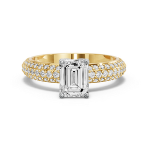 Image for Emerald Tulip Basket Ring with Triple Row Pave band