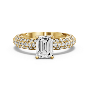 Image for Emerald Tulip Basket Ring with Triple Row Pave band