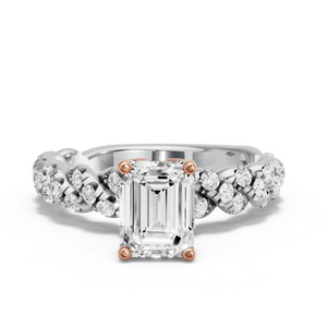 Image for Emerald Tulip Basket Ring with Twist Pave band