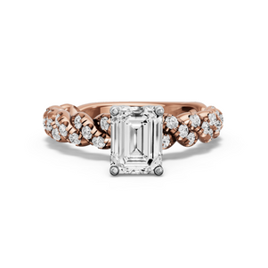Image for Emerald Tulip Basket Ring with Twist Pave band