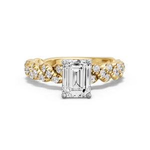 Image for Emerald Tulip Basket Ring with Twist Pave band