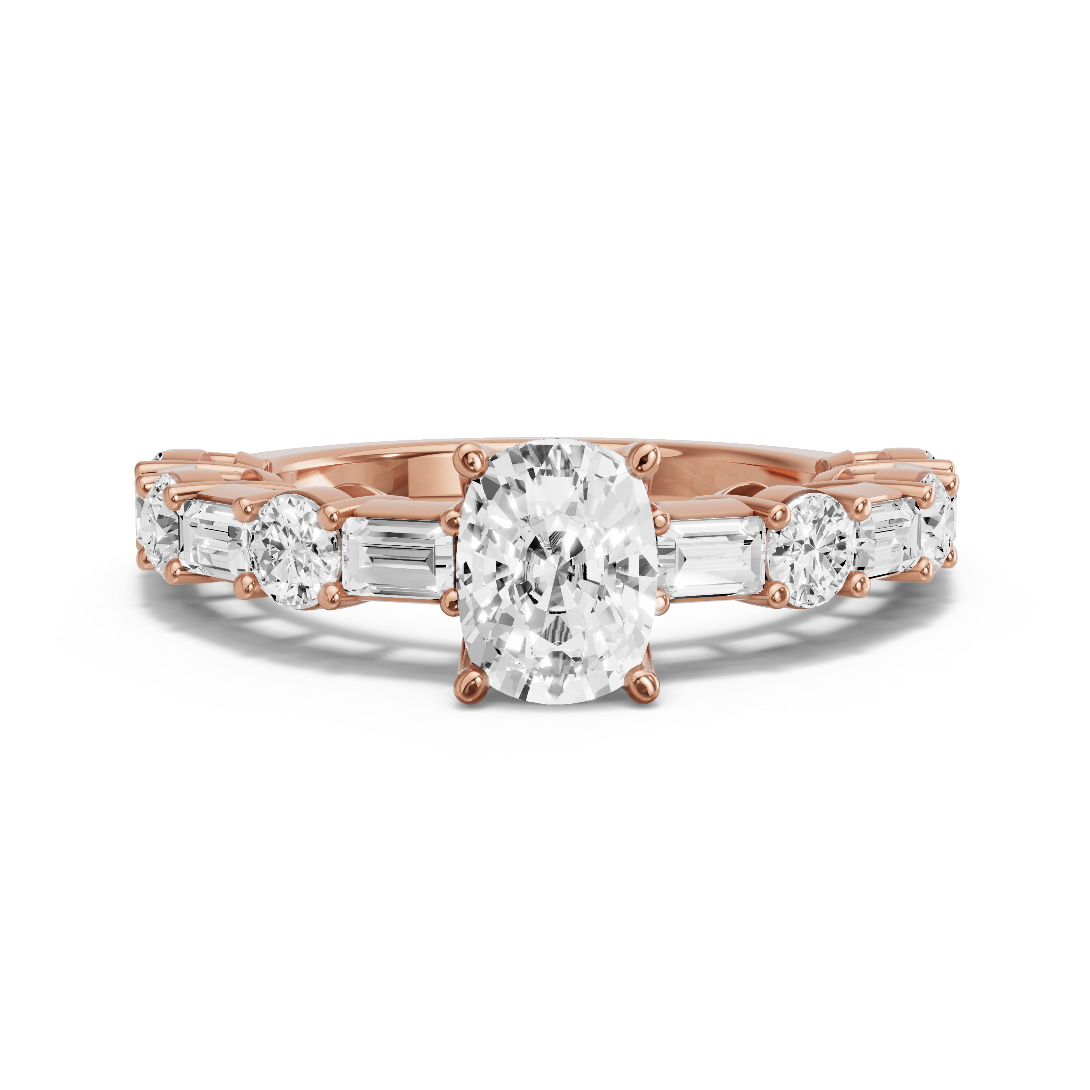 Image for Cushion Tulip Basket Ring with Alternating Baguette band in 14K Rose Gold