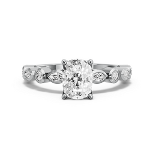 Image for Cushion Tulip Basket Ring with Alternating Marquise band in 14K White Gold