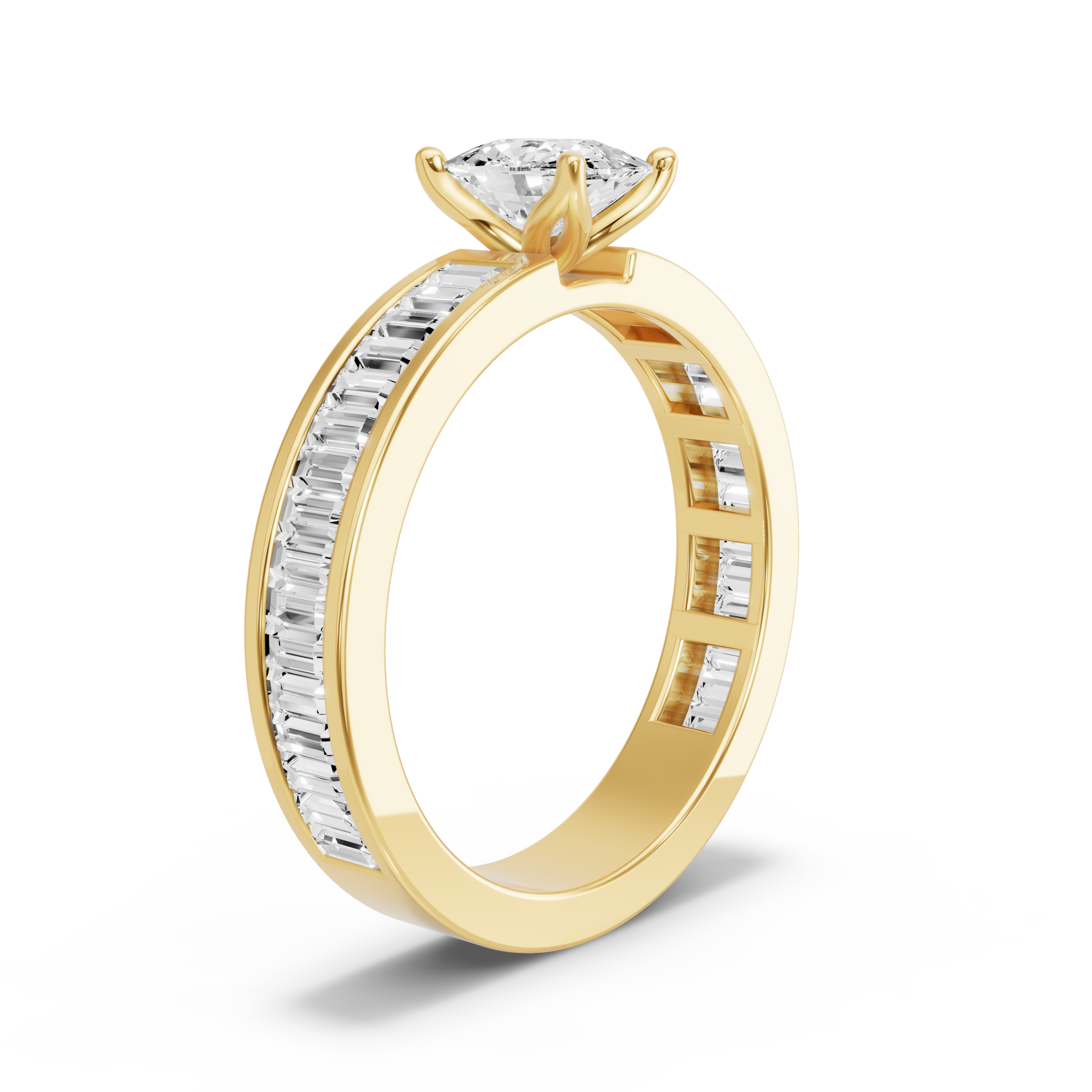 Image for Cushion Tulip Basket Ring with Baguette Channel band in 10K Yellow Gold