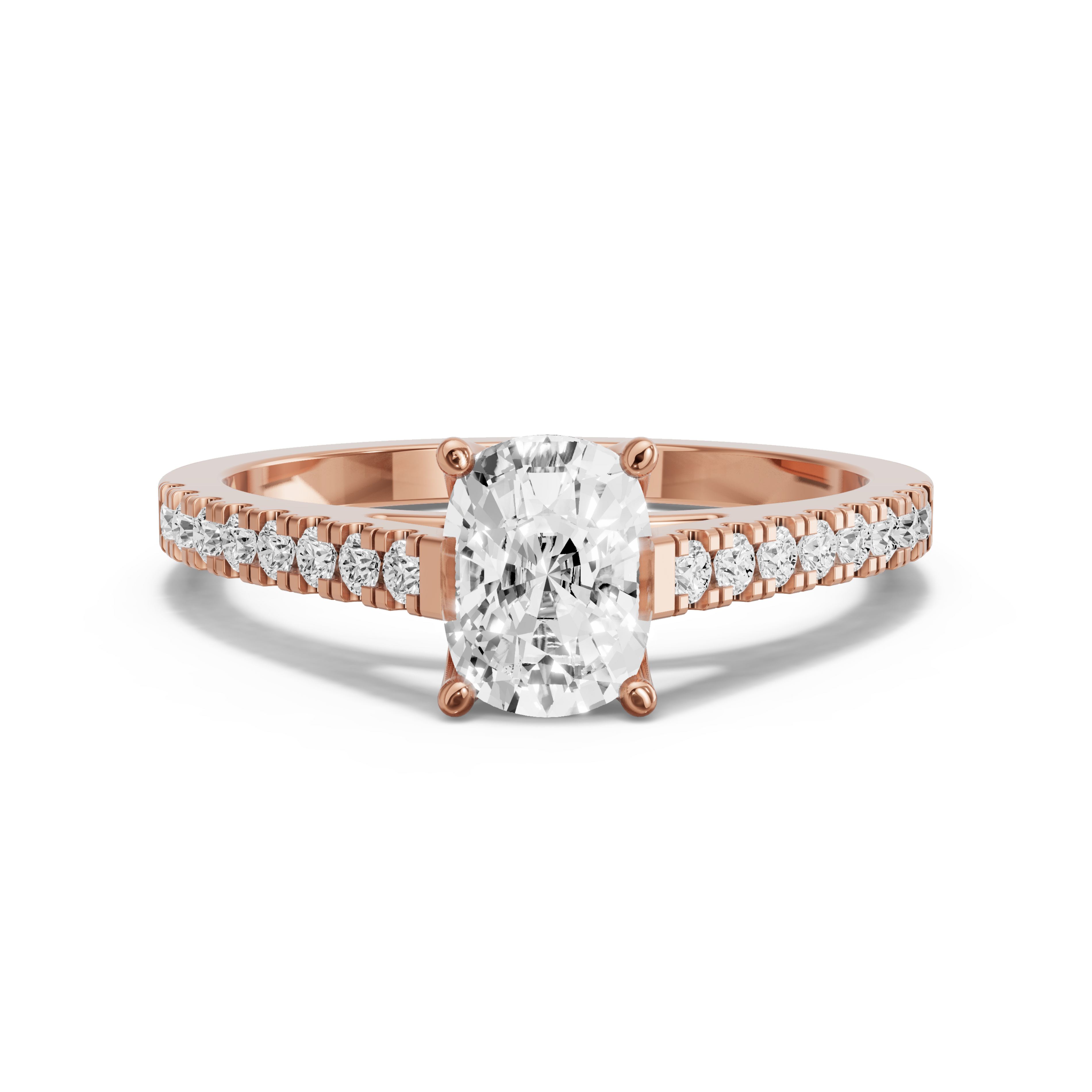 Image for Cushion Tulip Basket Ring with Cathedral Pave band in 14K Rose Gold