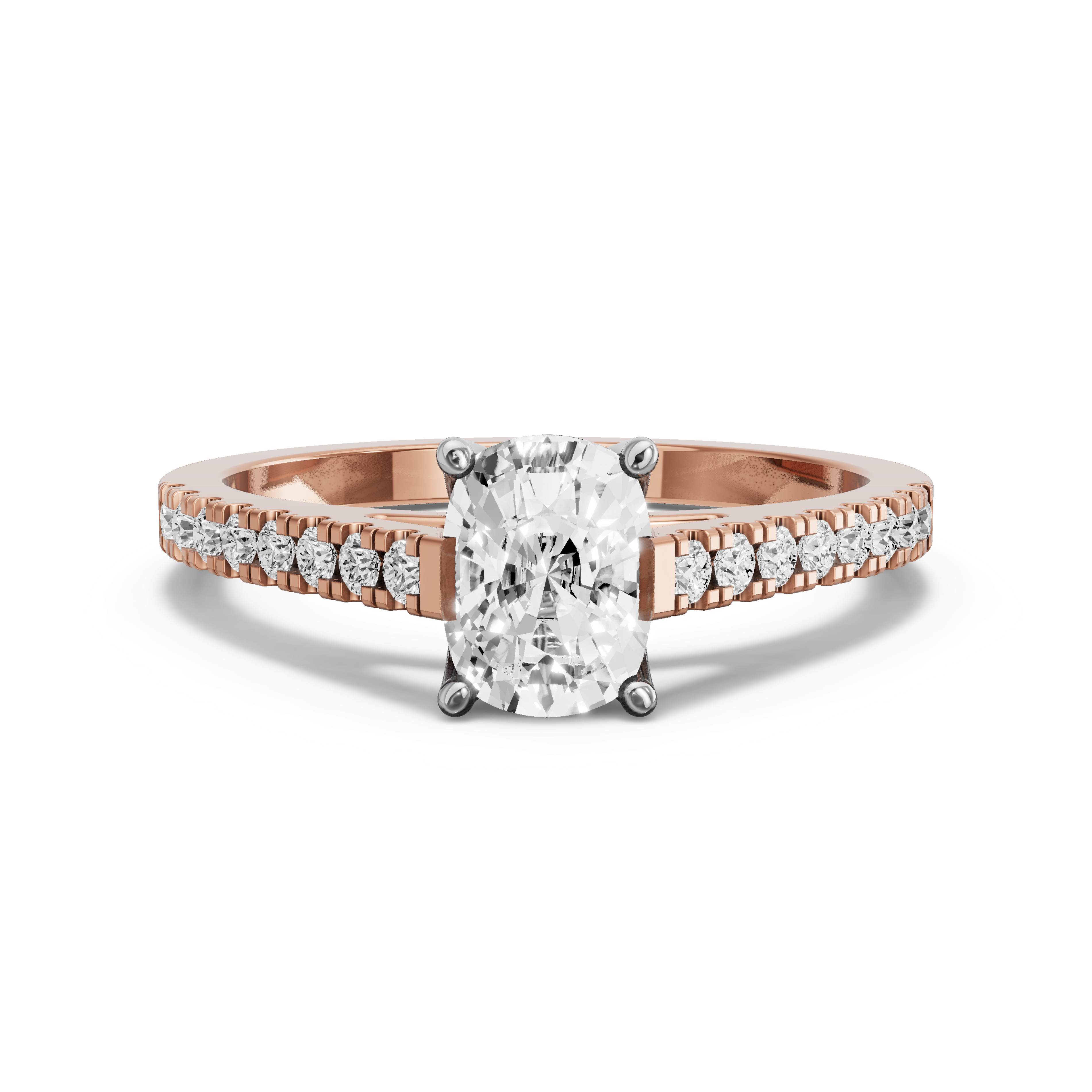 Image for Cushion Tulip Basket Ring with Cathedral Pave band in 14K Two Tone Rose Gold