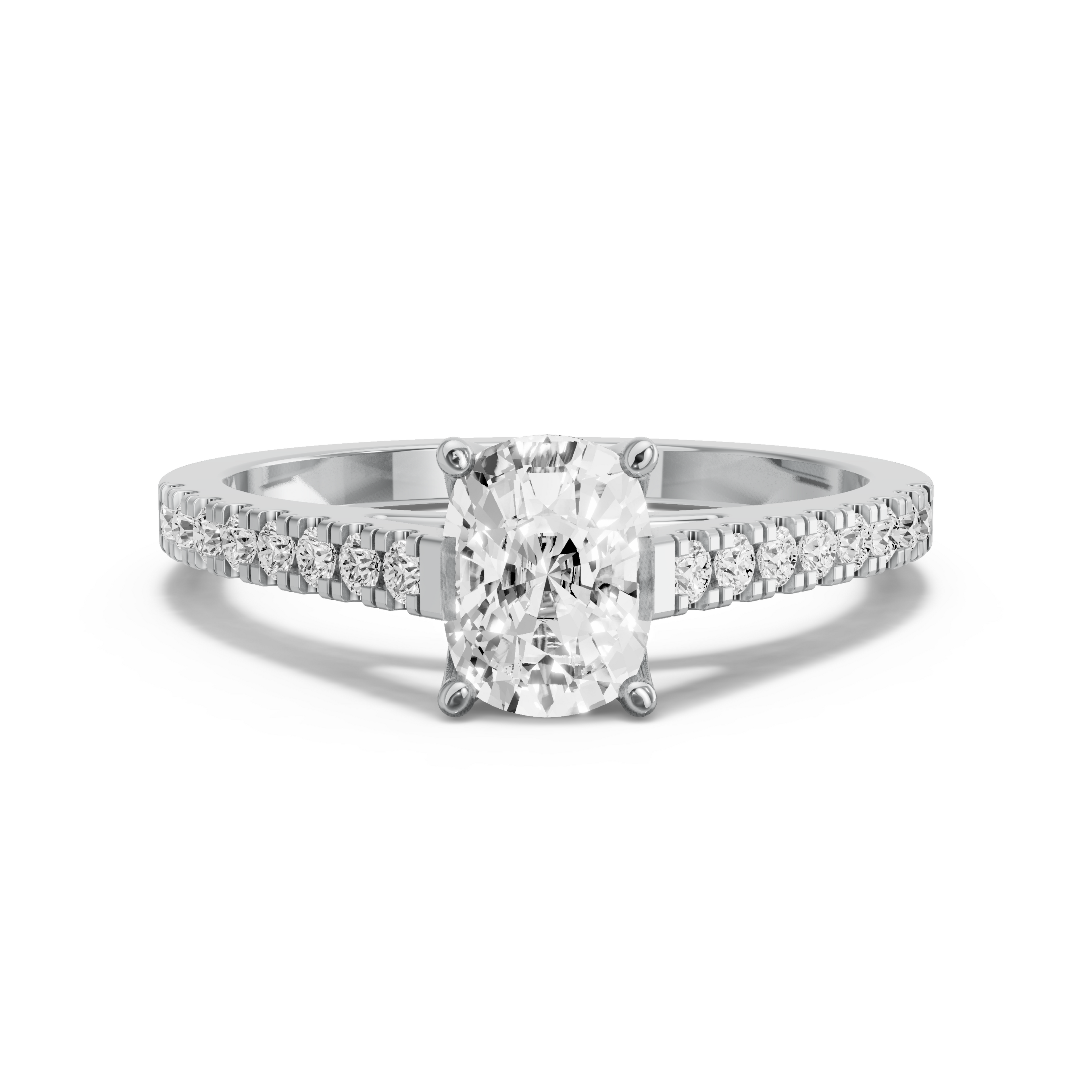 Image for Cushion Tulip Basket Ring with Cathedral Pave band in 18K White Gold