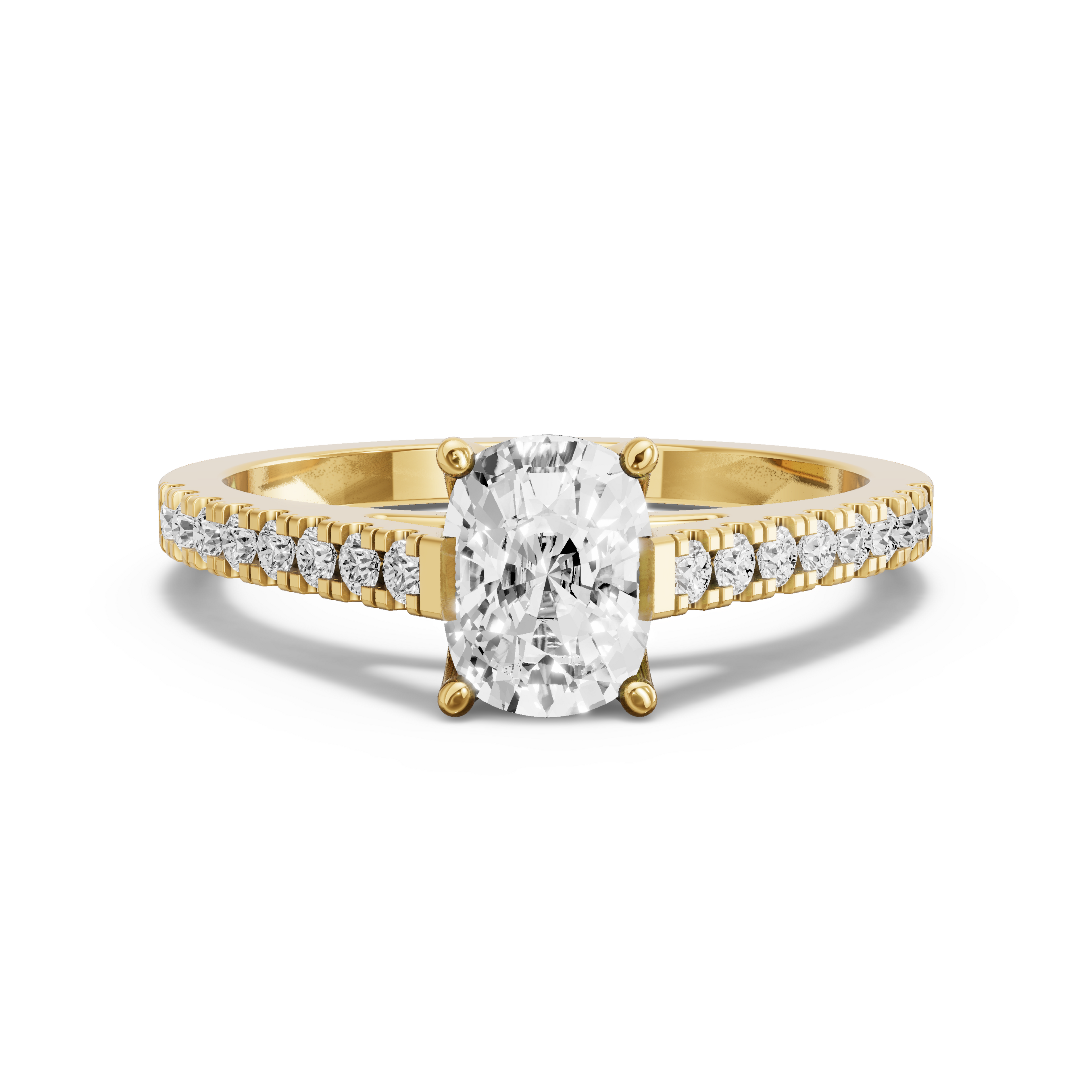 Image for Cushion Tulip Basket Ring with Cathedral Pave band in 14K Yellow Gold
