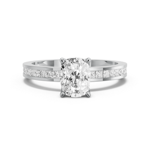 Image for Cushion Tulip Basket Ring with Channel band in 14K White Gold