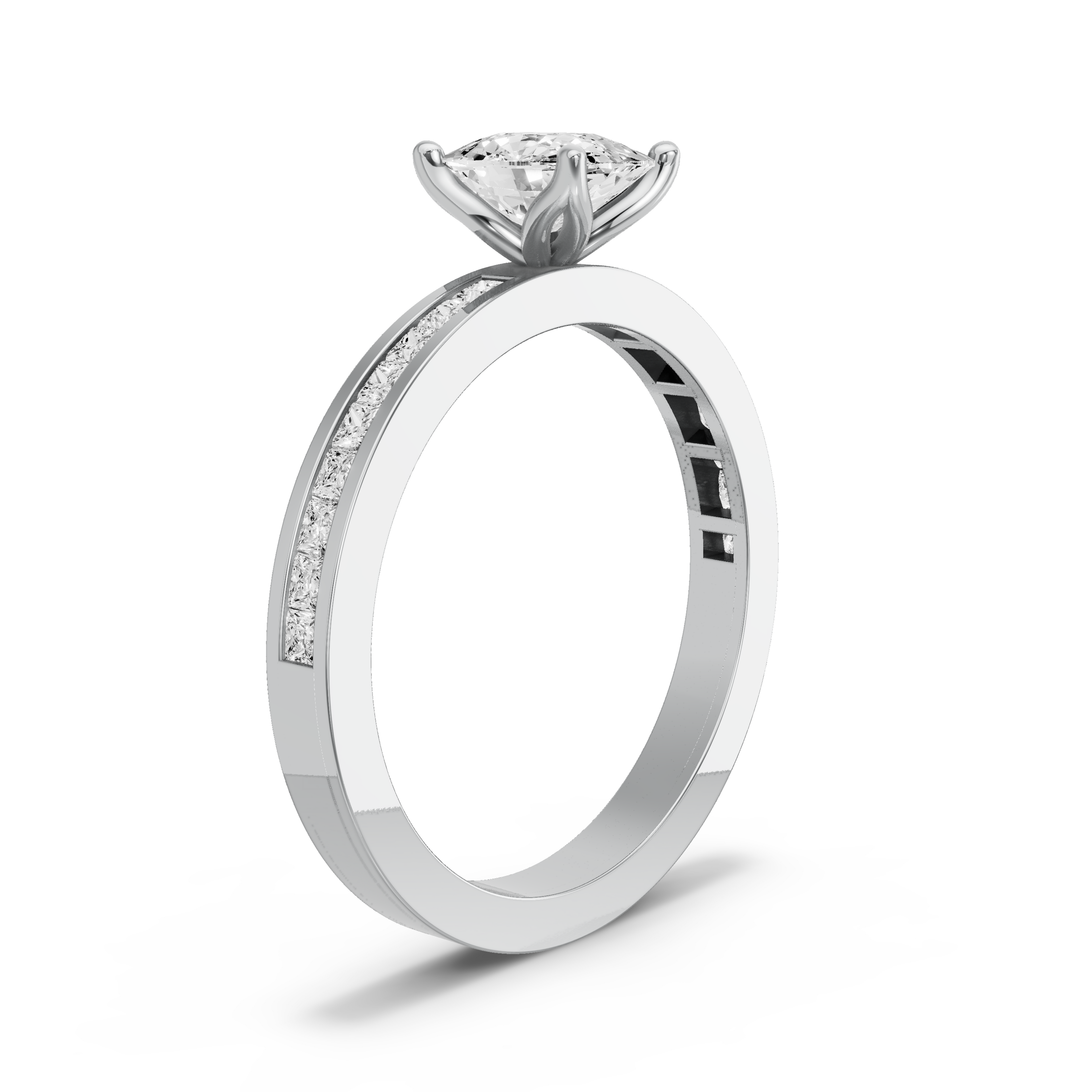 Image for Cushion Tulip Basket Ring with Channel band in 14K White Gold