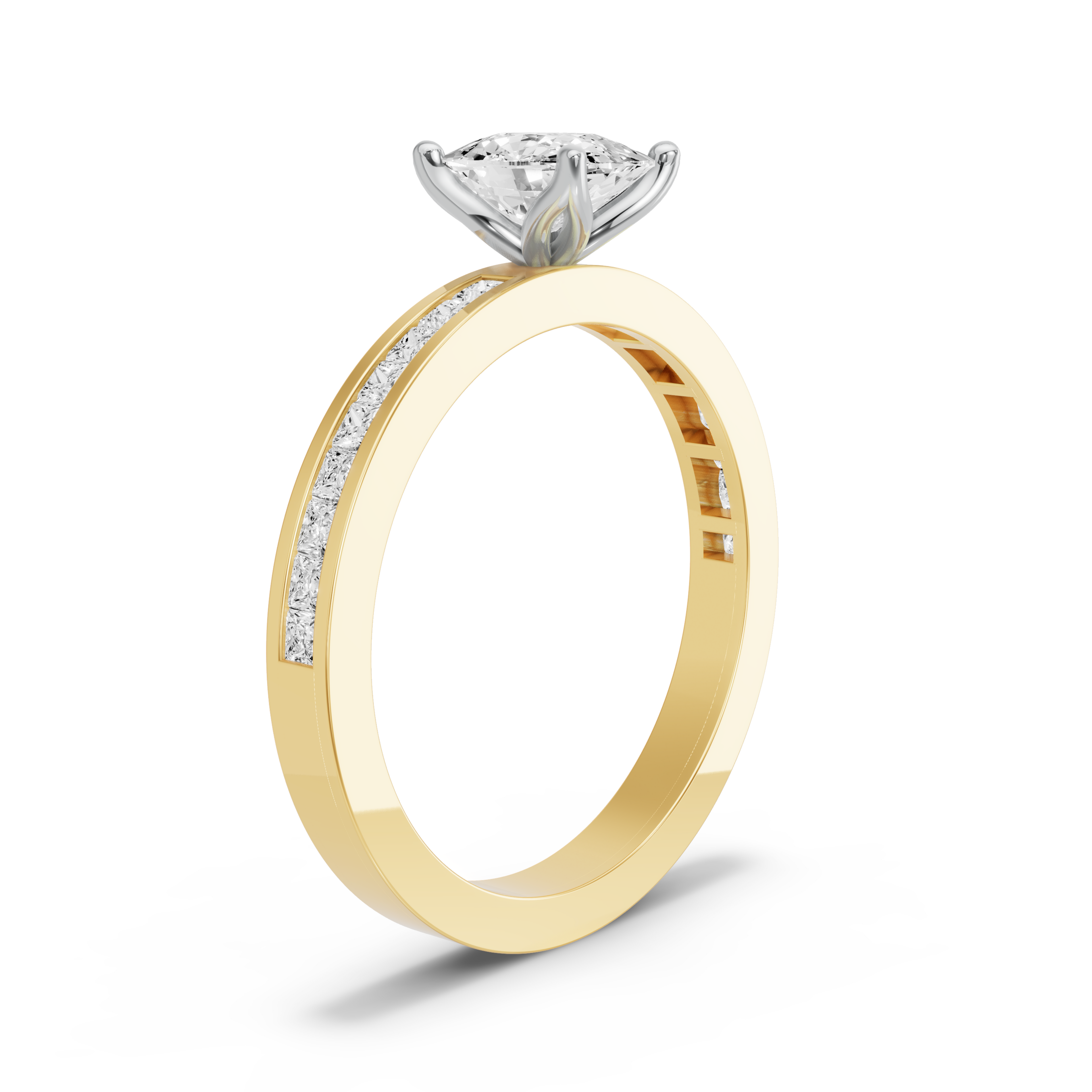 Image for Cushion Tulip Basket Ring with Channel band in 18K Two Tone Yellow Gold