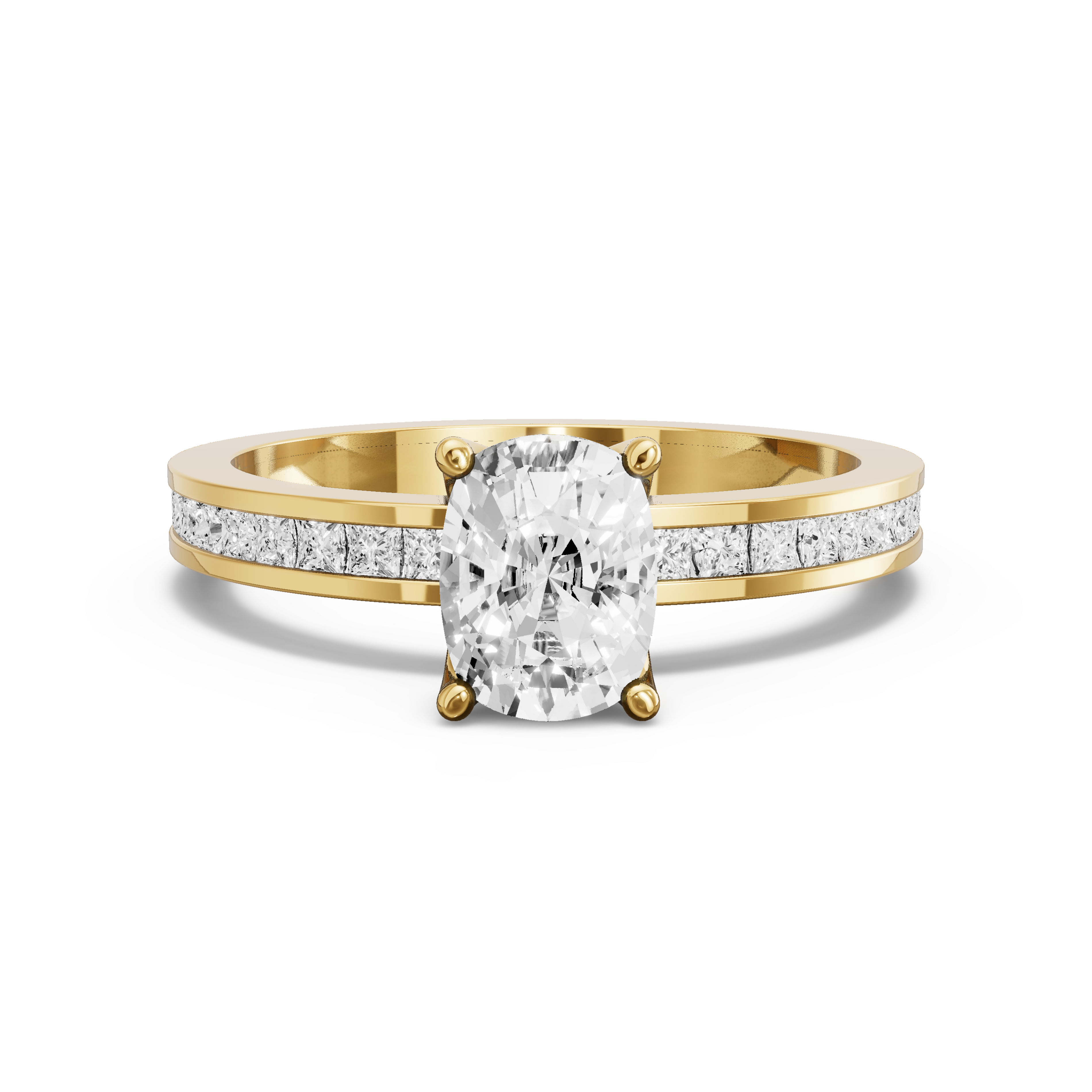 Image for Cushion Tulip Basket Ring with Channel band in 14K Yellow Gold