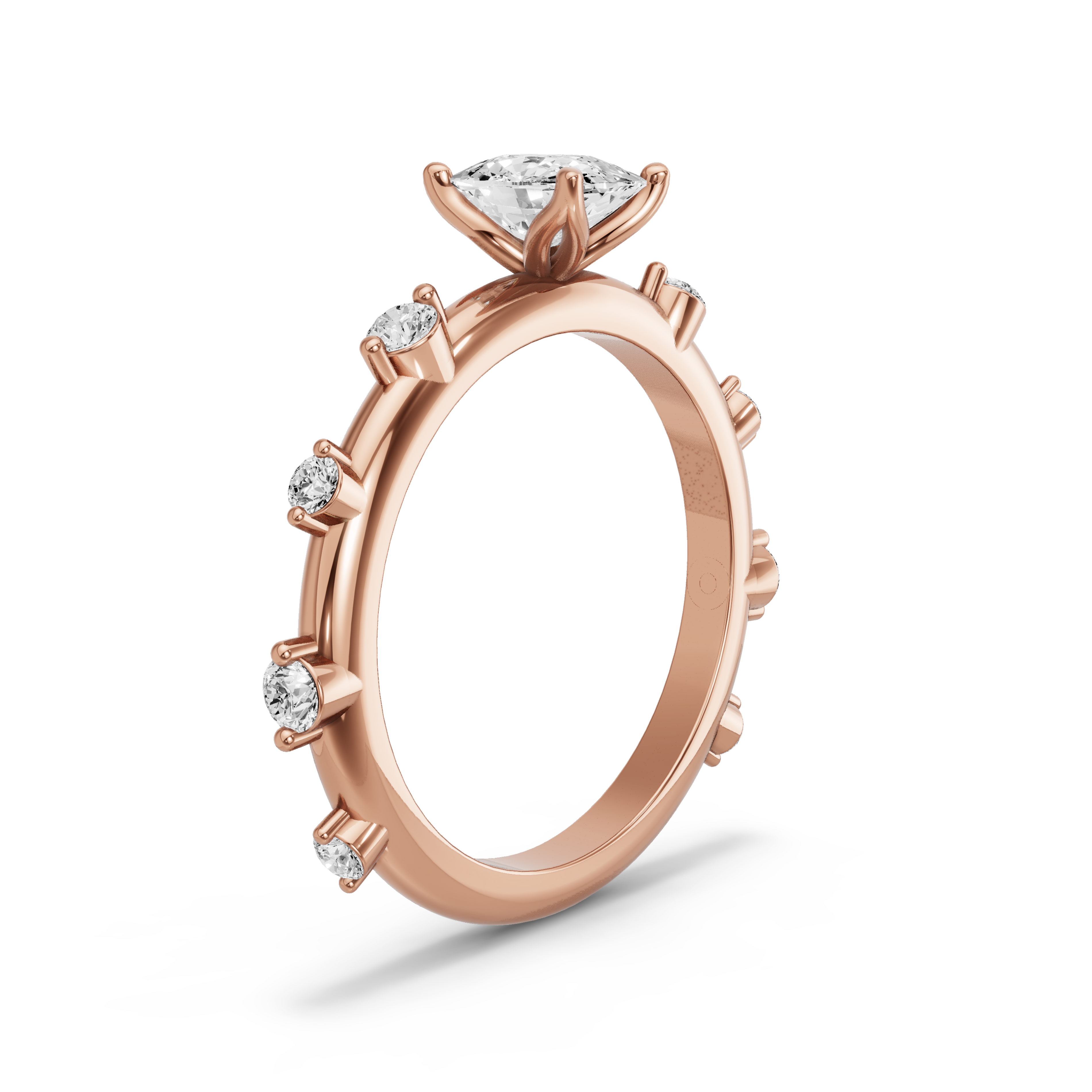 Image for Cushion Tulip Basket Ring with Floating Station band in 10K Rose Gold