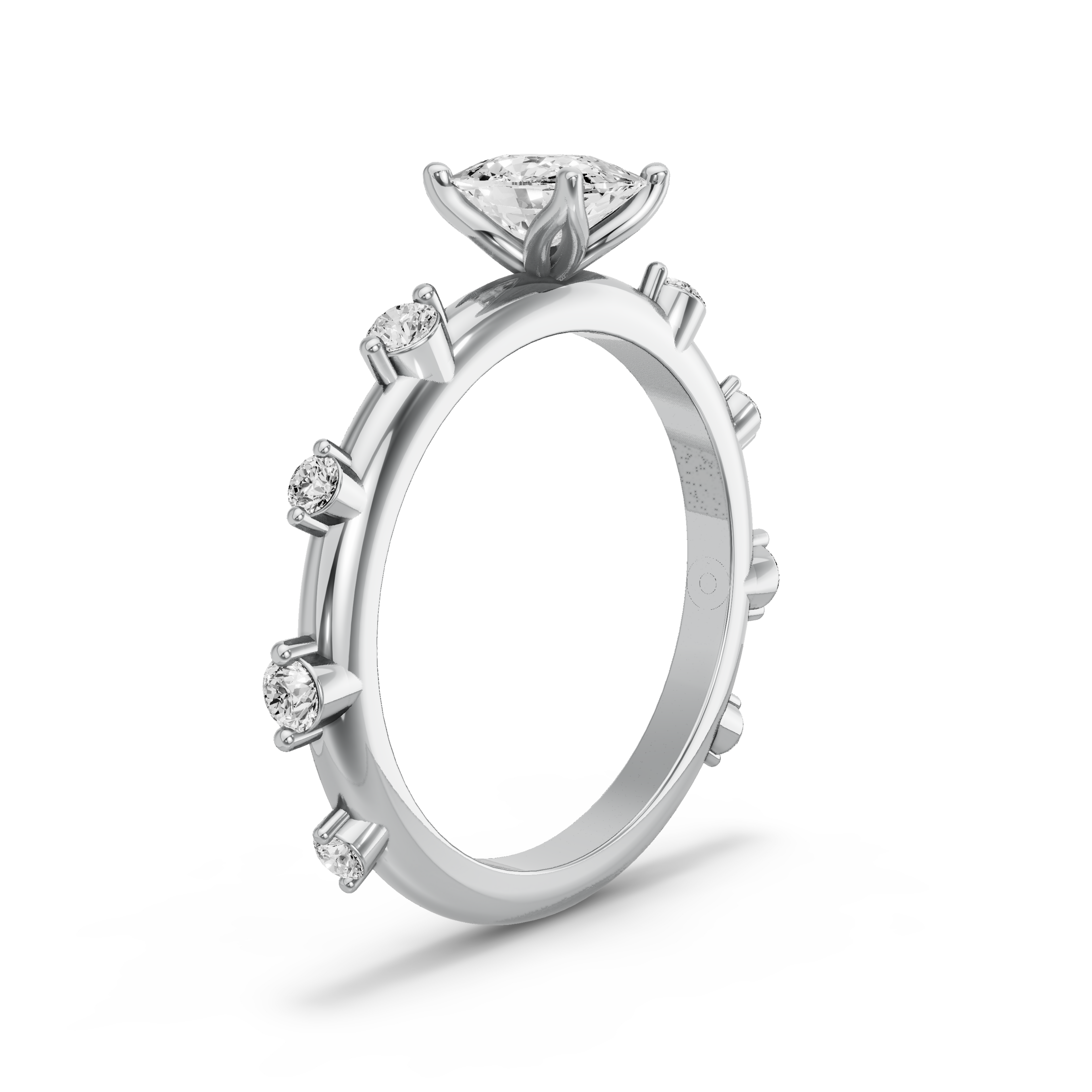 Image for Cushion Tulip Basket Ring with Floating Station band in 18K White Gold