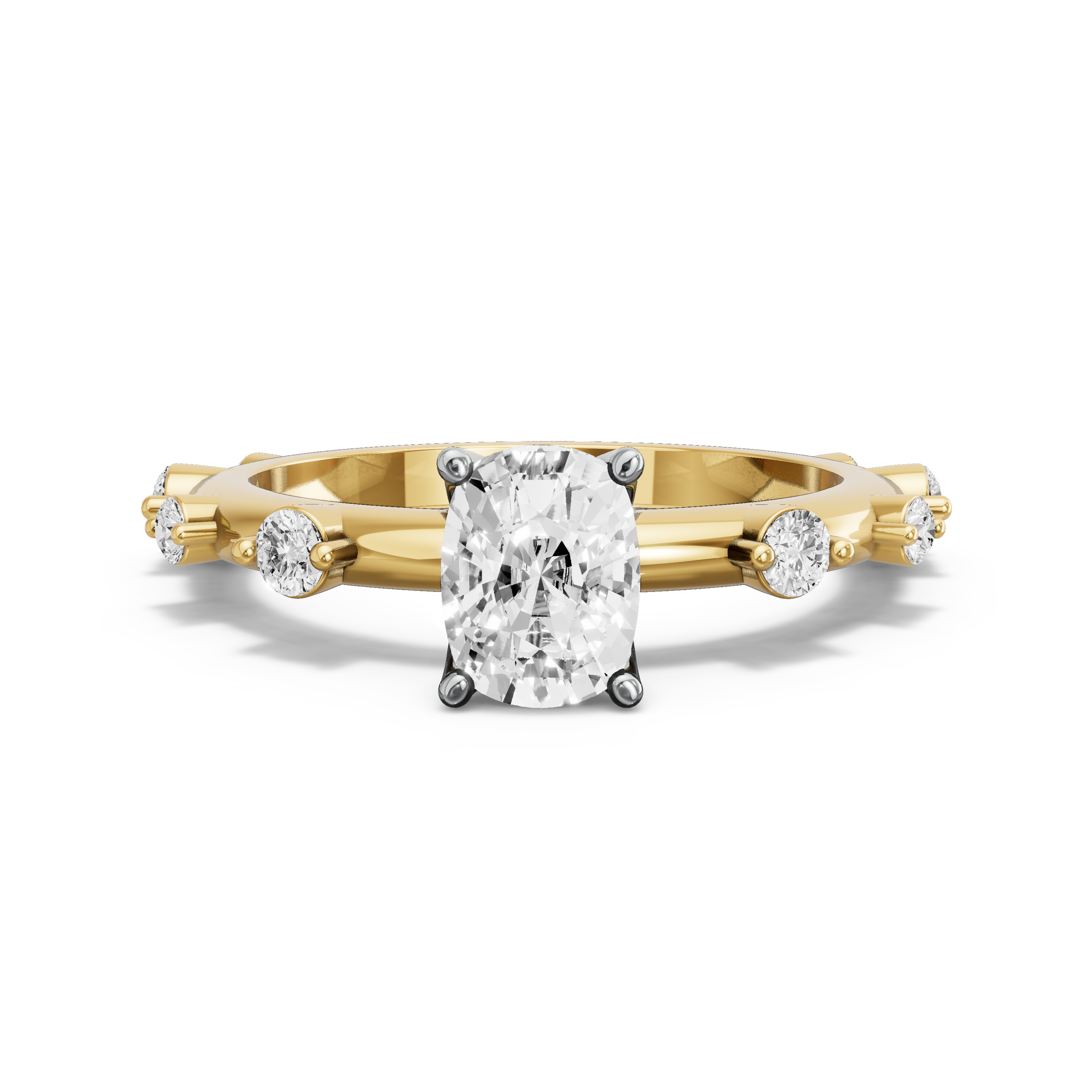 Image for Cushion Tulip Basket Ring with Floating Station band in 10K Two Tone Yellow Gold